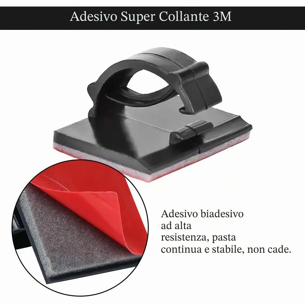 Fermacavi Adesivi 3M 100 Pezzi Clip per Cavi da Esterno Organizzatore Regolabile Nero