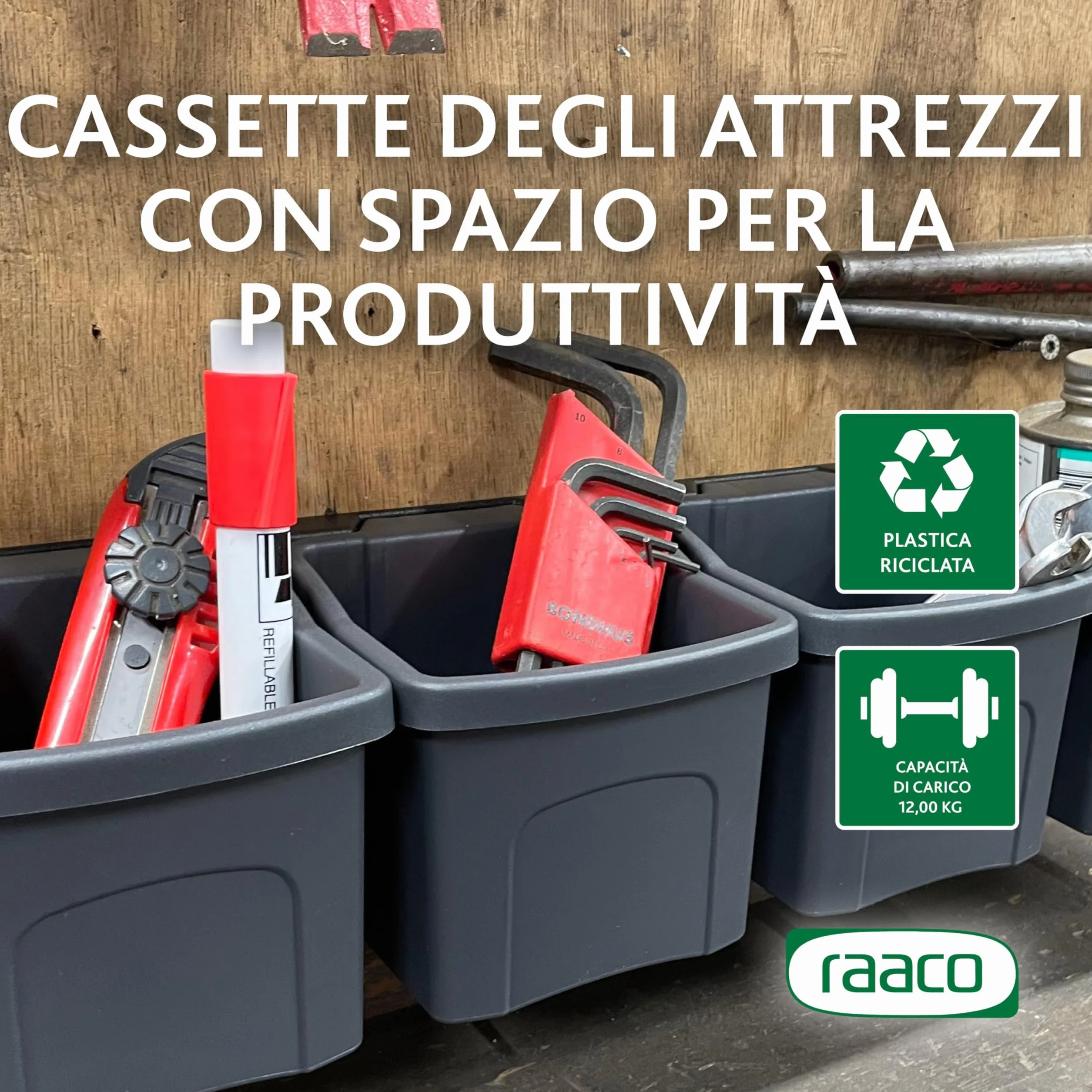 Raaco Cup set 1 Pannello Porta Attrezzi da Parete con 4 Contenitori 10,7 x 40,7 x 9 cm