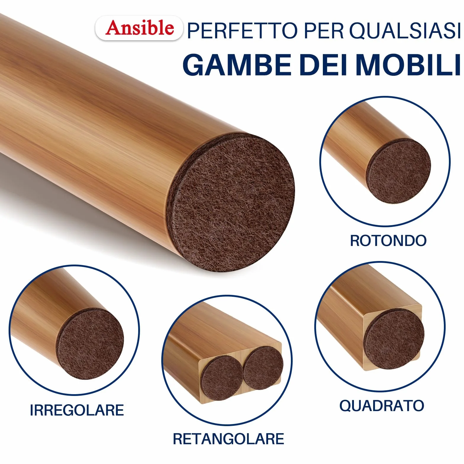 60 Pezzi Feltrini Adesivi per Sedie e Mobili, Rotondi 25 mm Marrone