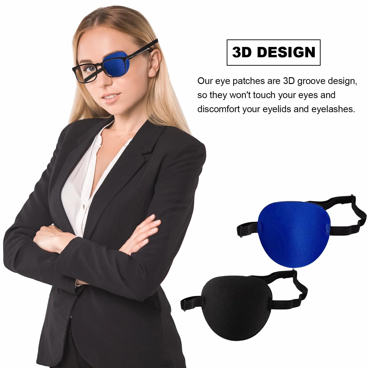 UILYNIU 6 Pezzi Benda per Occhio Benda per Occhio, Regolabile Traspirante Elastico Eye Patch, Pirata Singolo Occhio Patch per L'amliopia e lo Strabismo, Festa Cosplay (Nero, Blu)