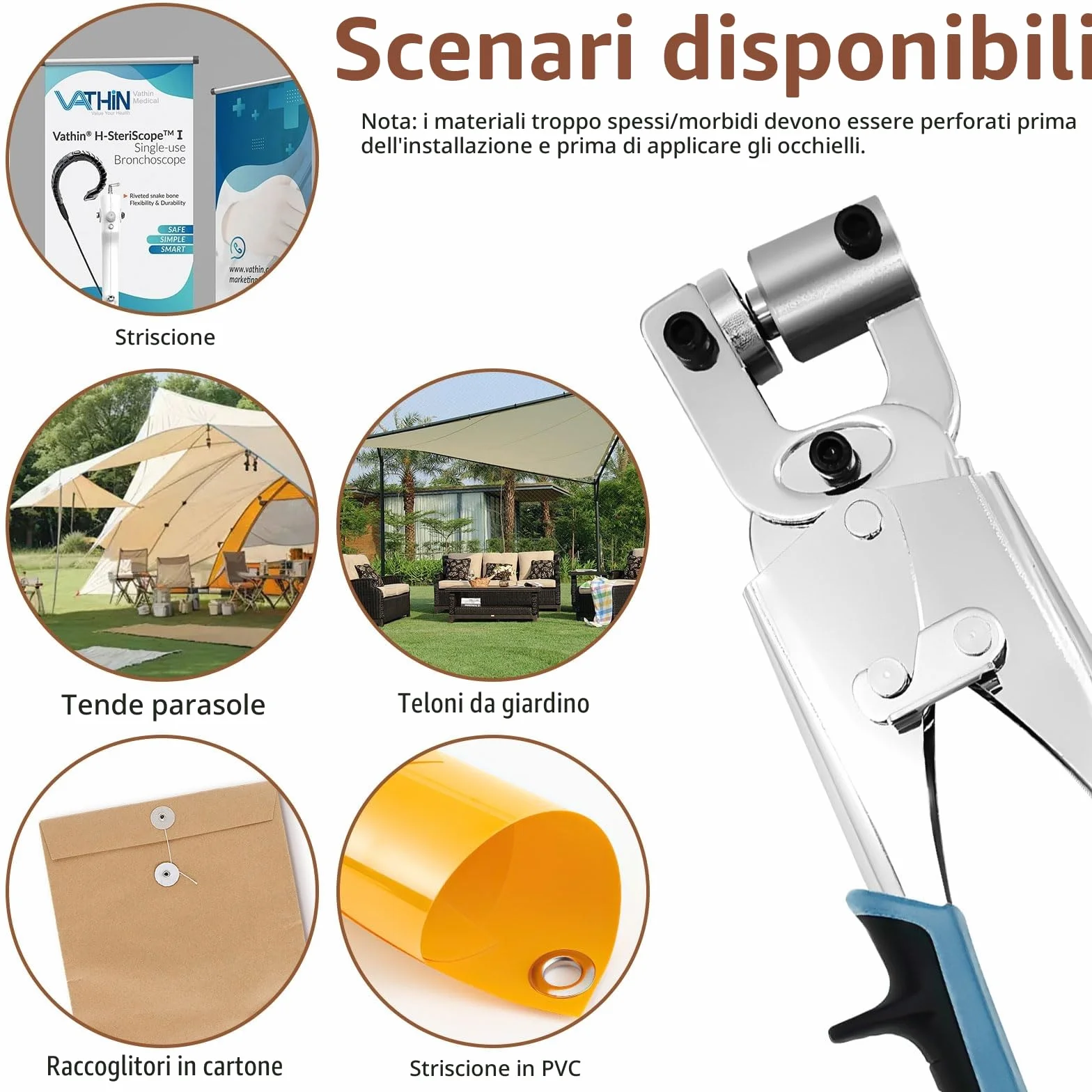 Pinze per Occhielli Professionali Set Occhiellatrice Teloni 400 Occhielli Ø 10mm Pvc Pelle Cartone Tessuto