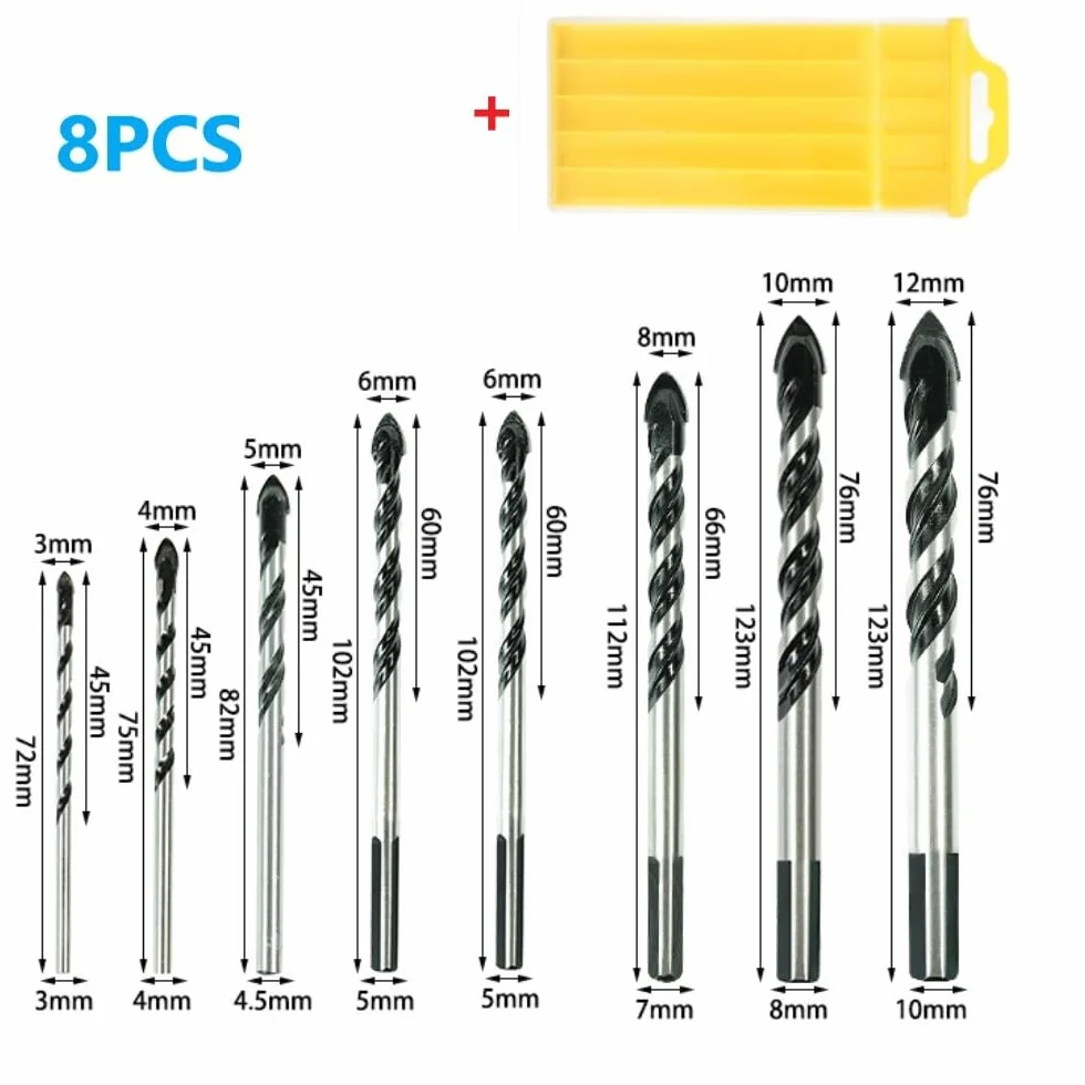 Set di 8 pezzi Punte per Trapano Multifunzionali 3-12mm per Legno, Metallo, Calcestruzzo