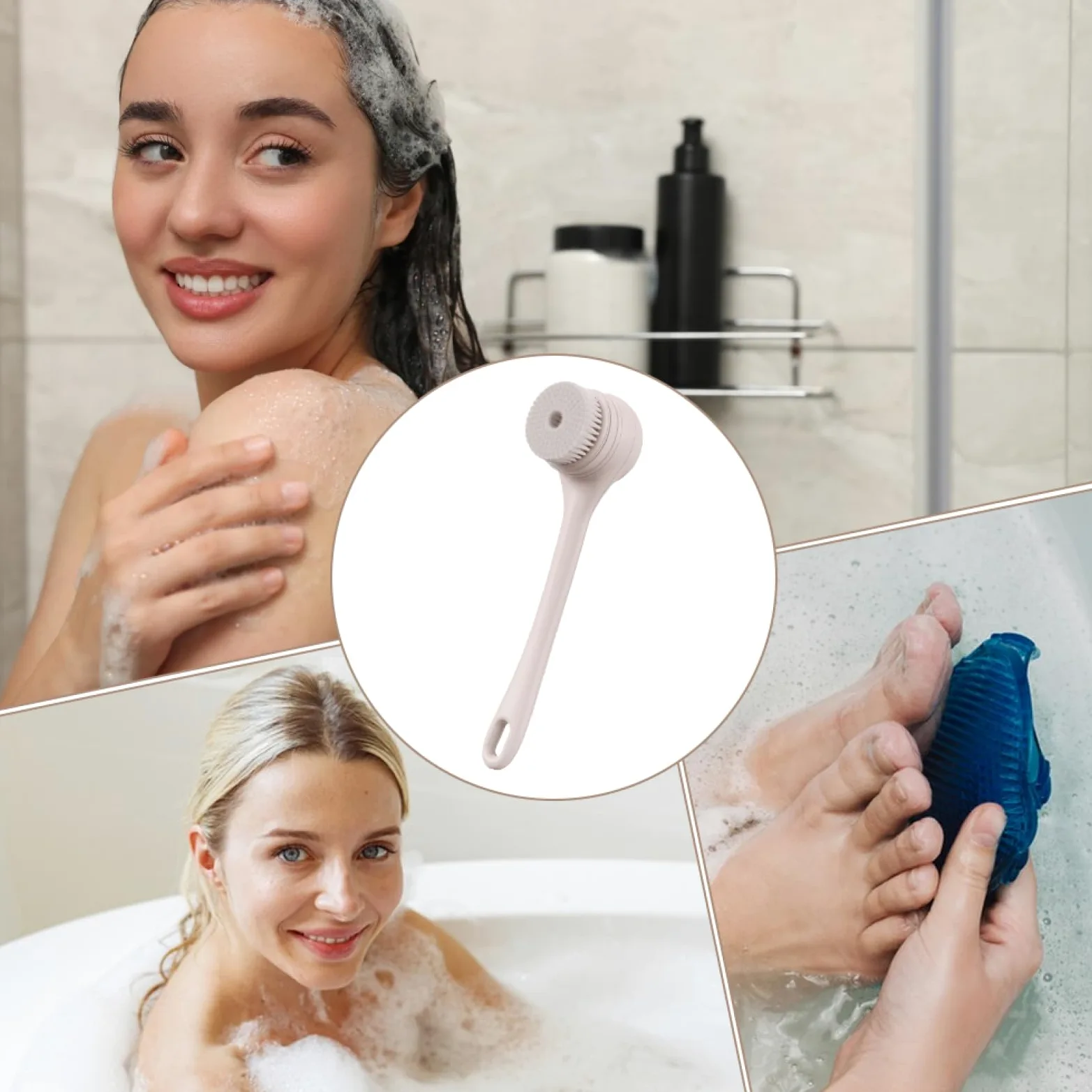 Spazzola per la schiena per doccia | Spazzole per bagno e corpo con | ricarica USB – Spazzola elettrica a batteria grande con 5 testine