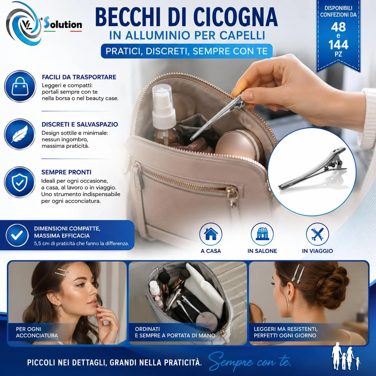 Becchi di Cicogna 48 pz - Fermagli di nuova generazione per capelli a becco d'anatra, Clip per capelli in metallo pinze adatte allo styling dei capelli. Mollette Hair Clip