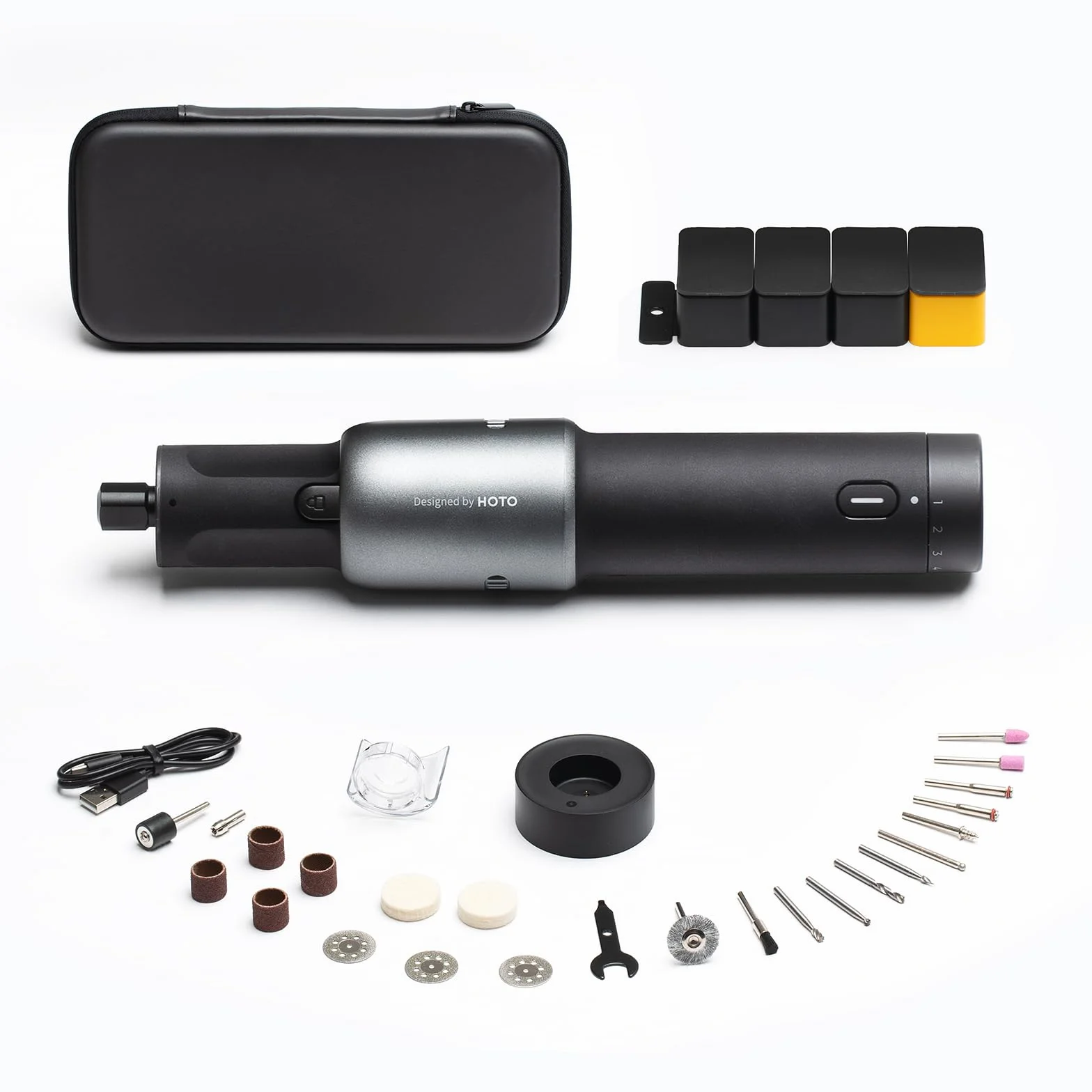 HOTO Mini Trapano Elettrico Senza Fili, 25000 RPM, 5 Velocità, Ricarica USB-C, 35 Accessori
