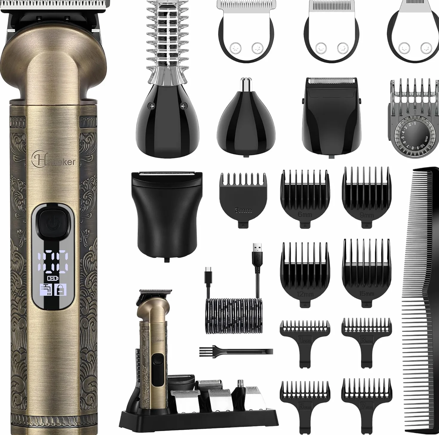 Hatteker Regolabarba Rasoio Elettrico Barba Tagliacapelli uomo Professionale Macchinetta per Barba Taglia Peli Naso Corpo 8 in 1