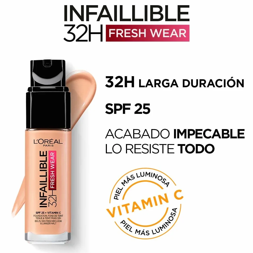 L'Oréal Paris Fondotinta Liquido Infaillible 32H, Coprente a Lunga Tenuta con Protezione Solare SPF25, Formula Waterproof e Idratante, Tonalità: 200 Natural Linen
