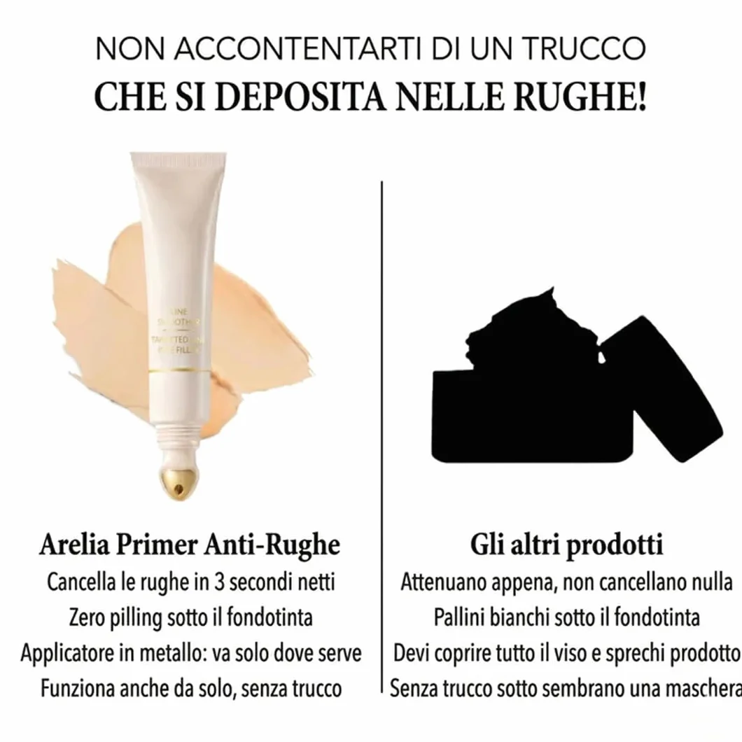 Arelia Primer Anti-Rughe, Effetto Blur Istantaneo, Primer Viso con Vitamina C e Niacinamide, Applicatore Metallico Preciso