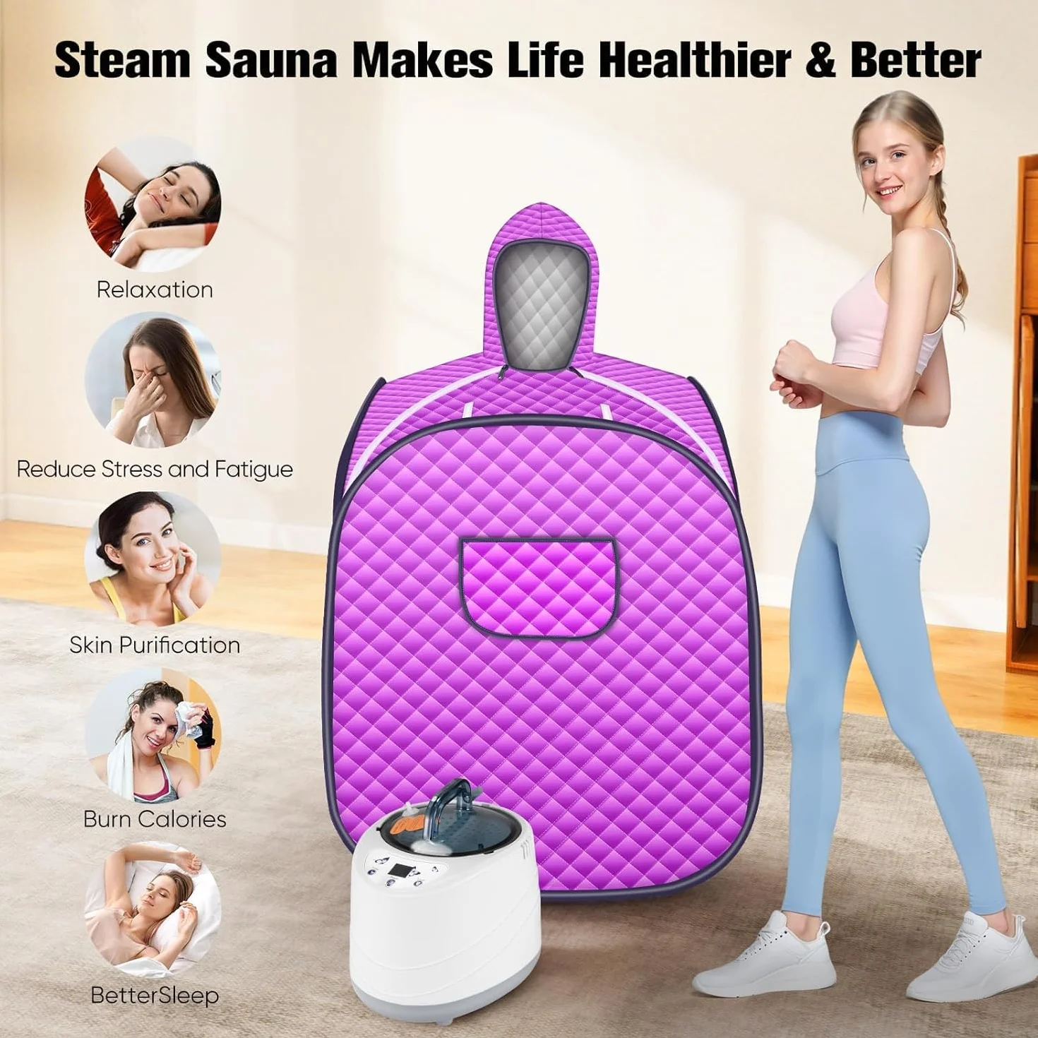 Sauna a Vapore Portatile 800W 9 Impostazioni Temperatura Motore 2 Litri Tessuto Impermeabile
