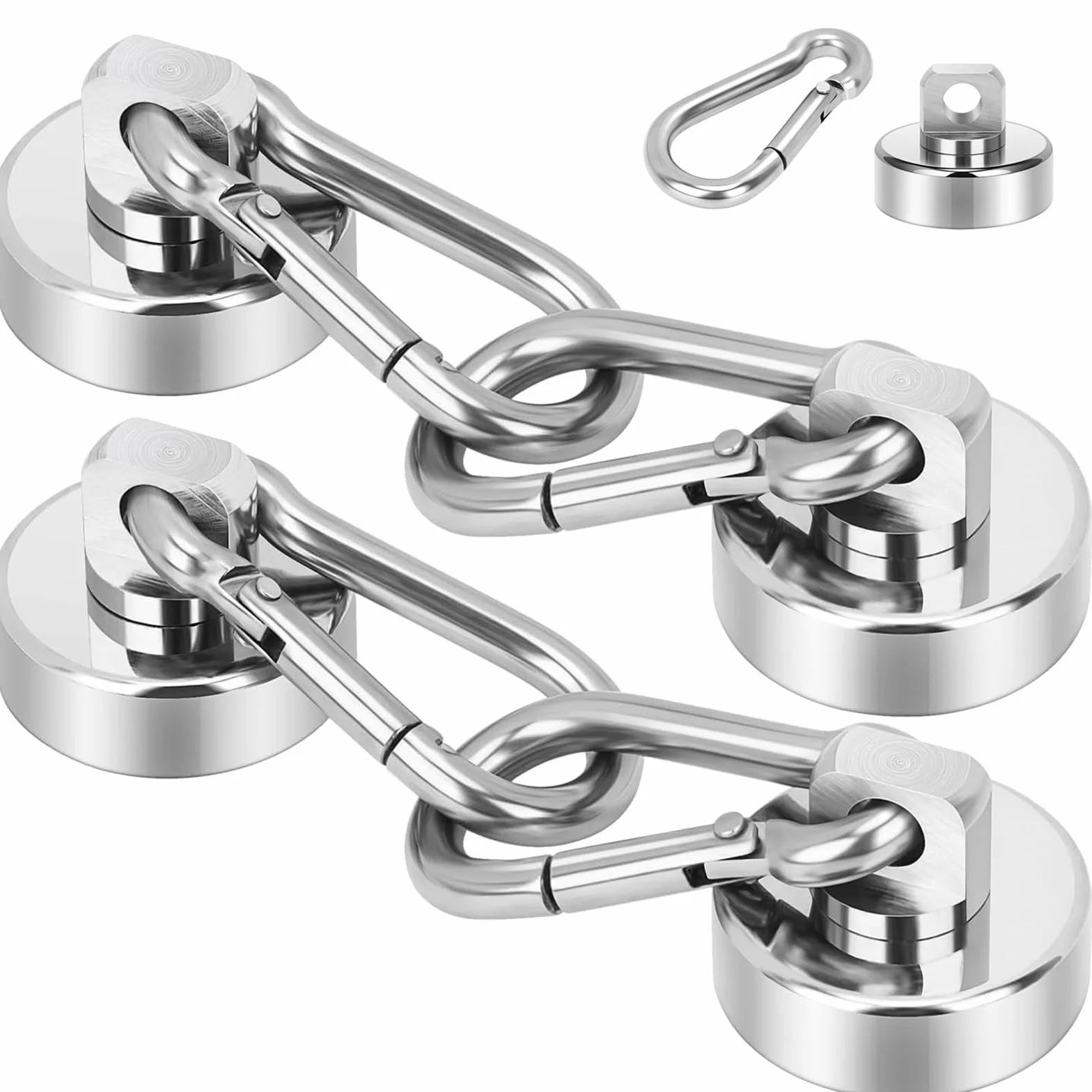 Ganci Magnetici 32mm 36kg Neodimio Ruotabili 360° con Moschettone 4 Pezzi