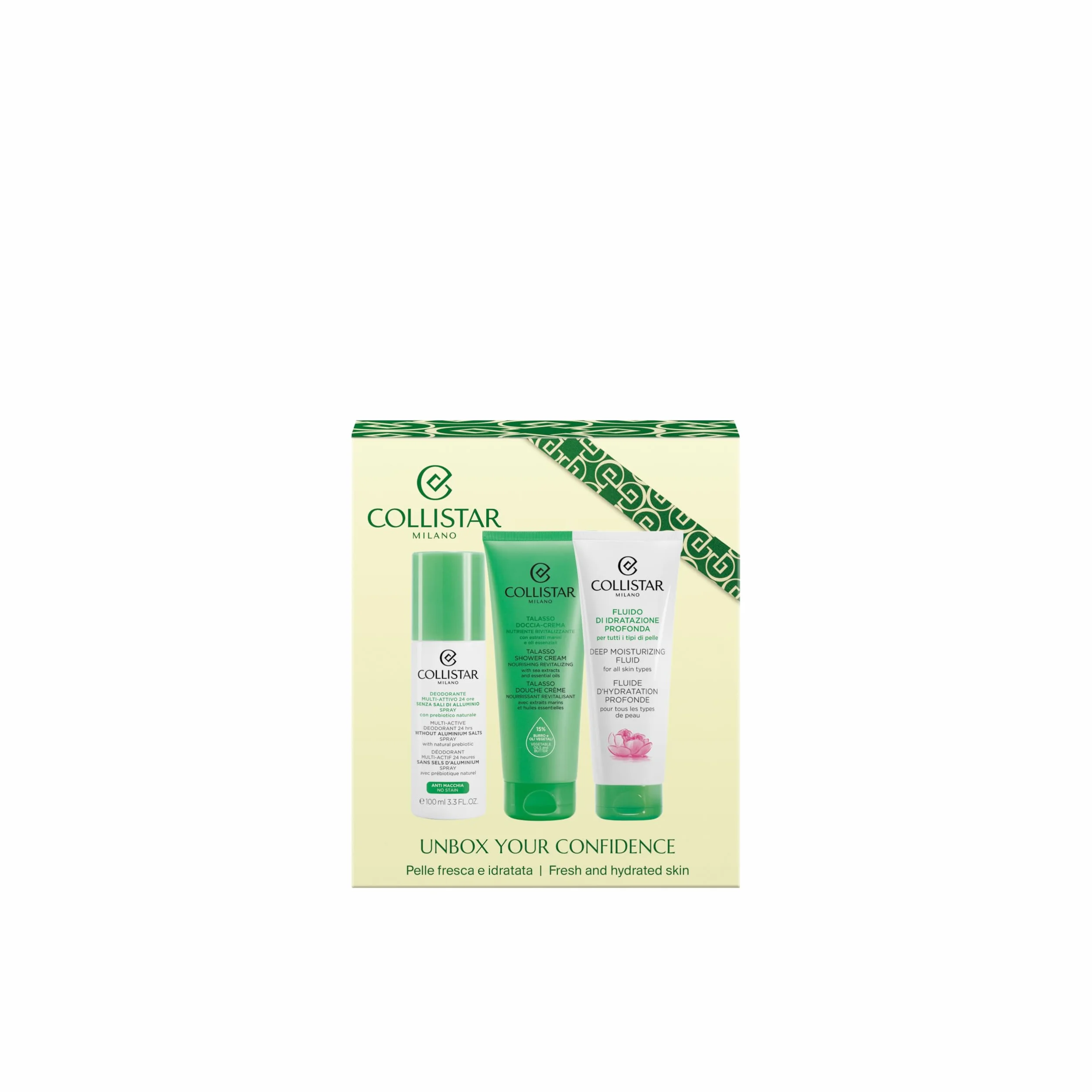 Collistar Cofanetto Regalo Corpo Donna, Deodorante + Fluido Idratazione Profonda + Talasso Doccia-Crema 100 ml, Idratazione Profonda, Formato Viaggio