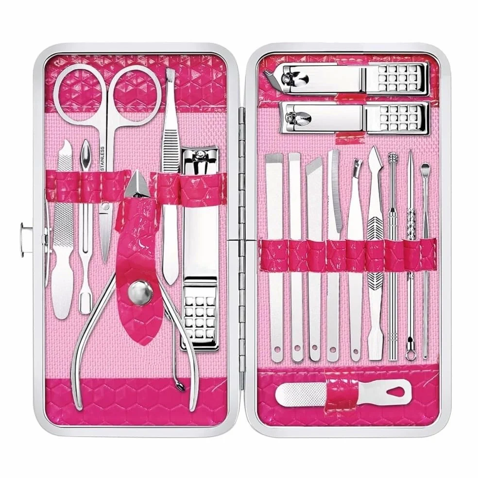 Set Professionale per Manicure 18 in 1, Kit per la Cura delle Unghie in Acciaio Inossidabile con Custodia da Viaggio per Piedi, tagliaunghie per Le Dita dei Piedi e tagliaunghie per Le Mani.