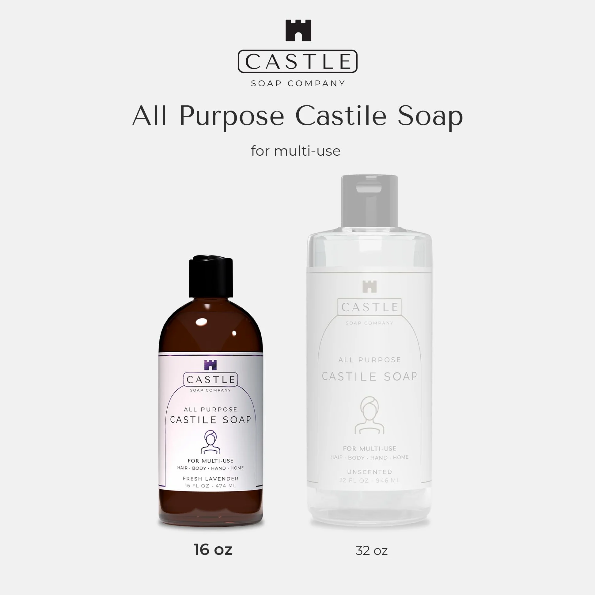 Castle Soap - Sapone di castiglia multiuso per capelli, corpo, mani e casa, formula nutriente con olio di cocco, adatto per pelli sensibili