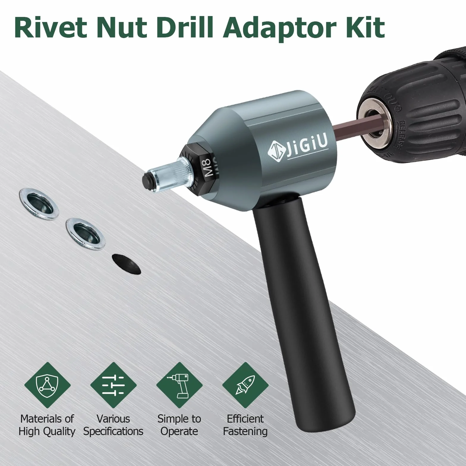 Rivettatrice per Dadi Professionale M3-M8 5 Mandrini 40pcs Rivetti Dadi Adattatore con Custodia