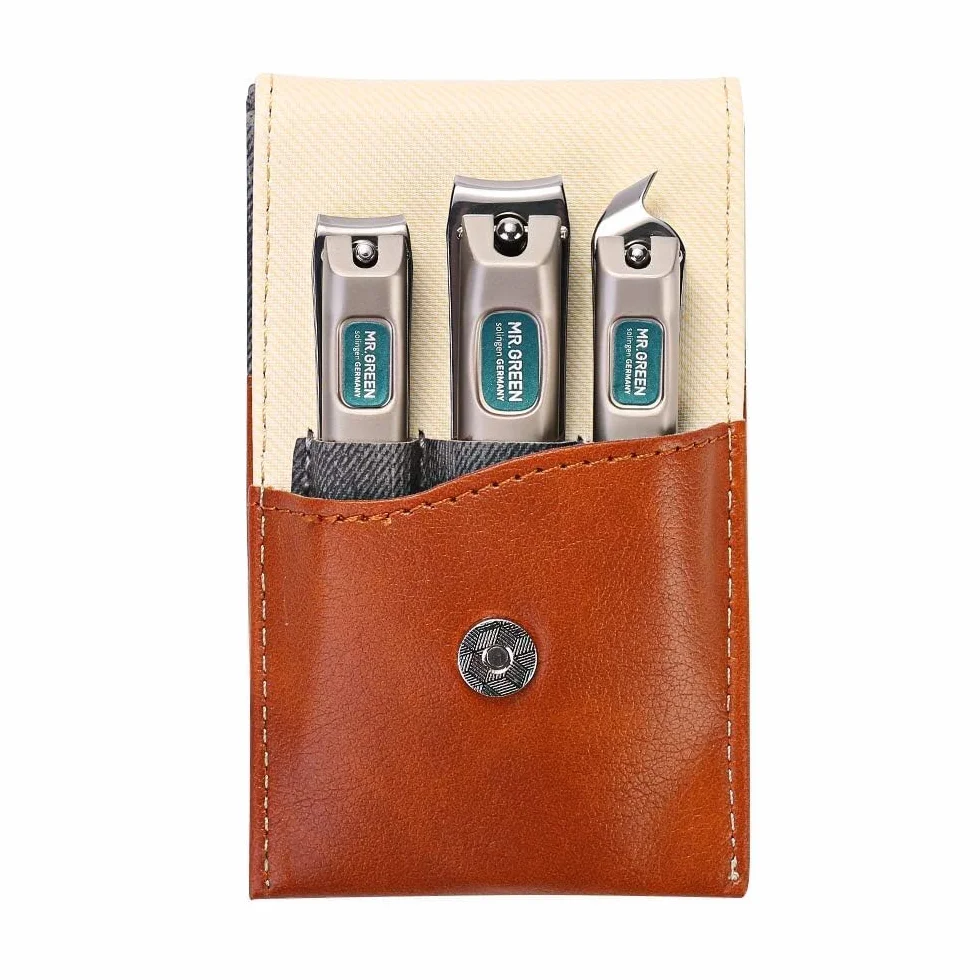 Set per Manicure e Pedicure - Kit di 3 Tagliaunghie Con Custodia in Pelle, Acciaio Inox Resistente, Inclinate - per Uomini e Donne