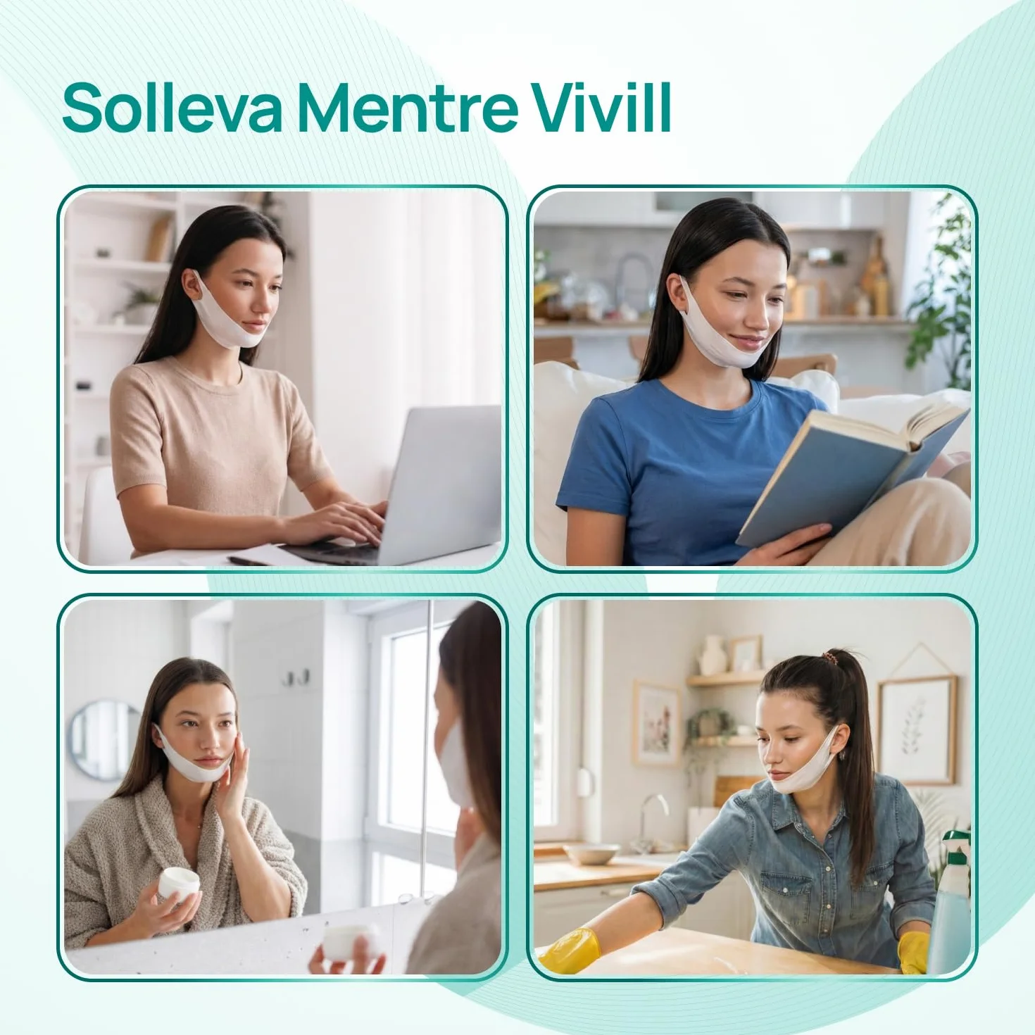 PLANTIFIQUE Doppio Mento Cintura Viso V-Line | Maschere Rassodanti per un Contorno Viso Scolpito e Tonico | Soluzione Naturale per un Aspetto Giovane e Fresco | 5 Maschere