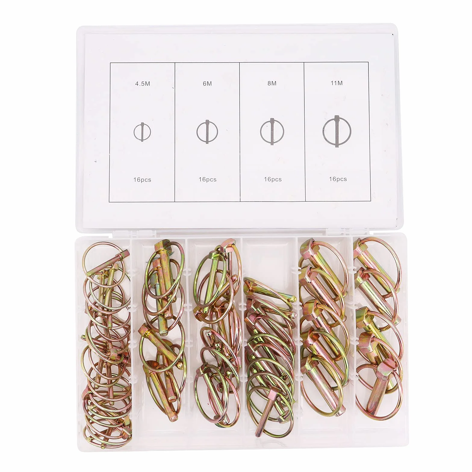 Perni di Collegamento 50 Pcs 4 Dimensioni Copiglie Assortite Perno a Scatto Spine a scatto Coppiglie ad anello