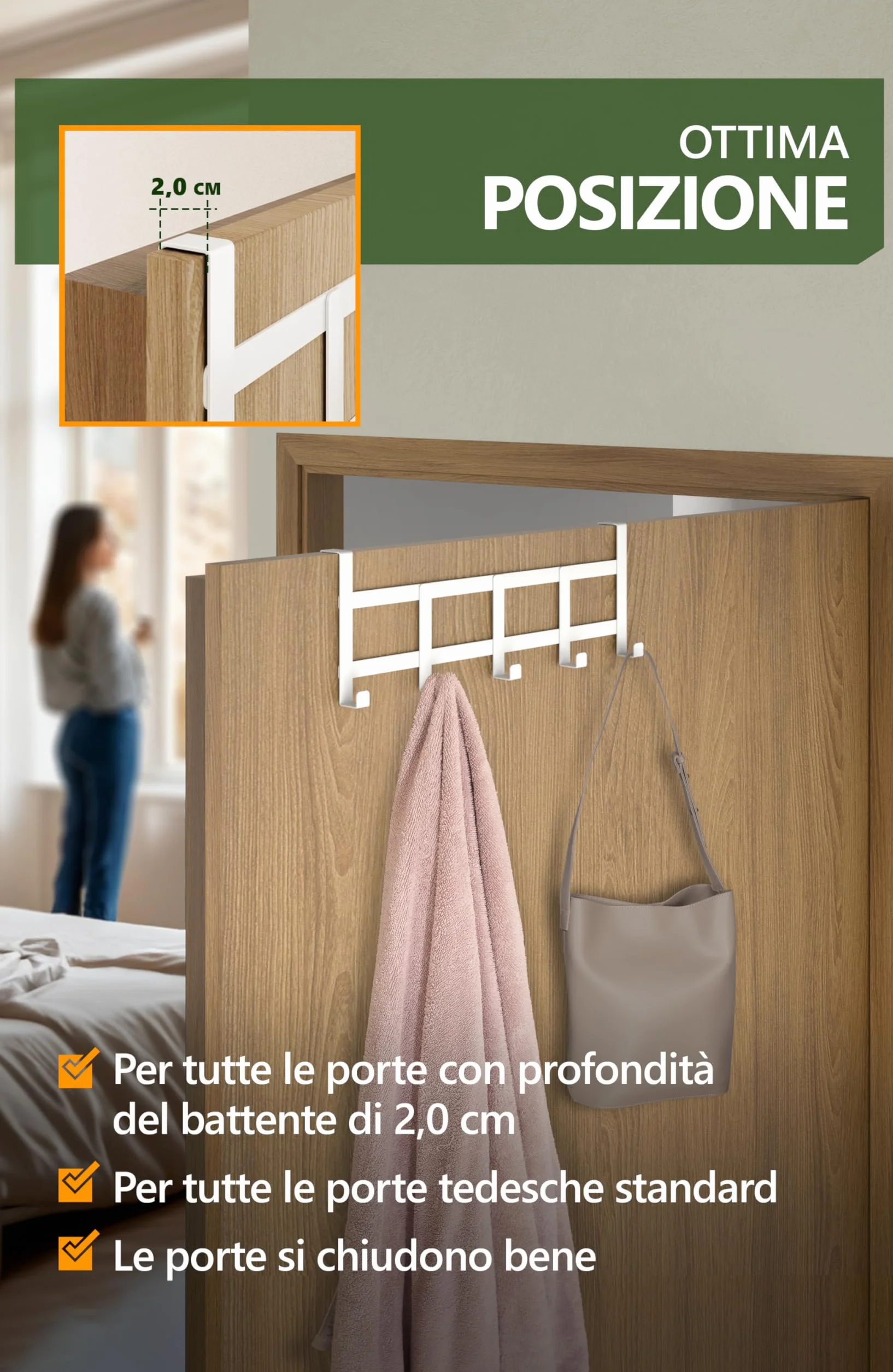 4smile Appendiabiti da porta inox salvaspazio, Bianco
