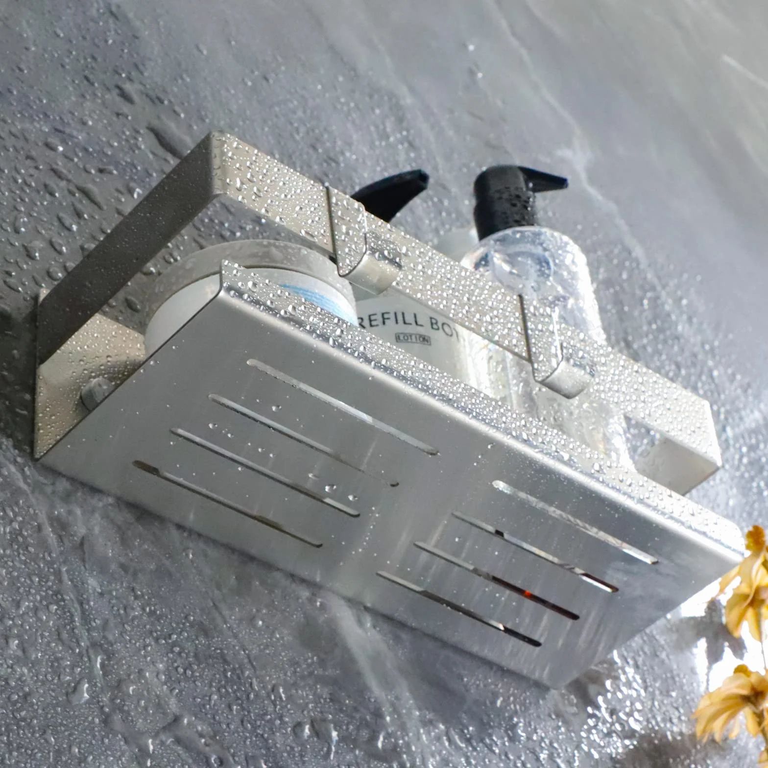 EXLECO Mensola Doccia Acciaio Inox Adesiva Senza Foratura con 2 Ganci Argento
