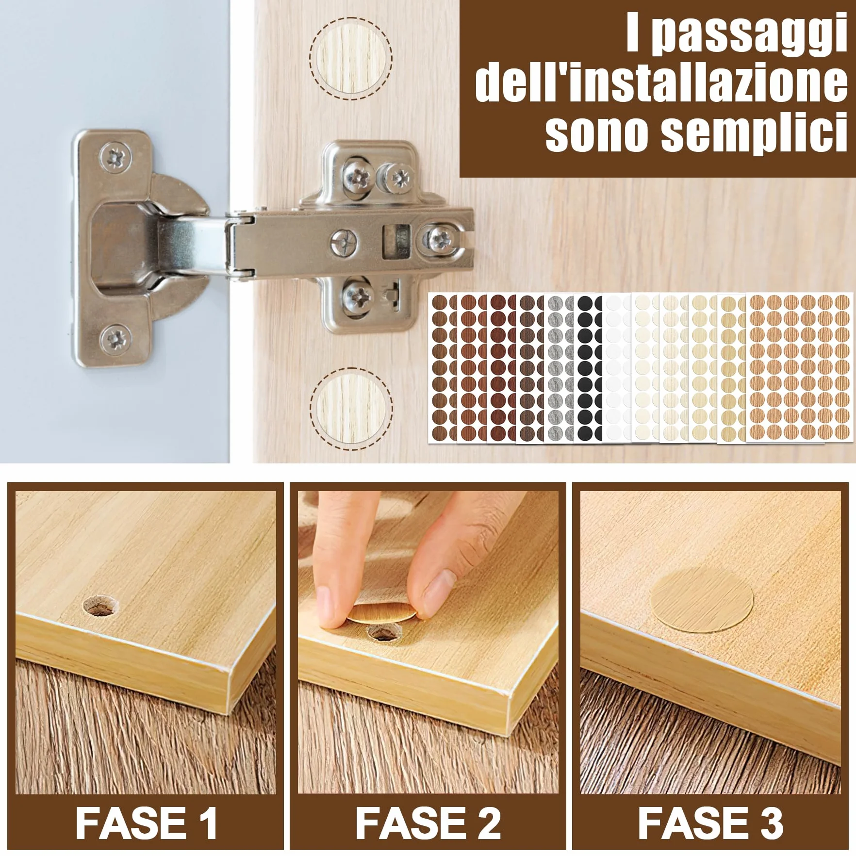 Copriviti Adesivi 648 Pezzi 12 Colori 21mm Tappi Copriforo per Fori Viti Mobili