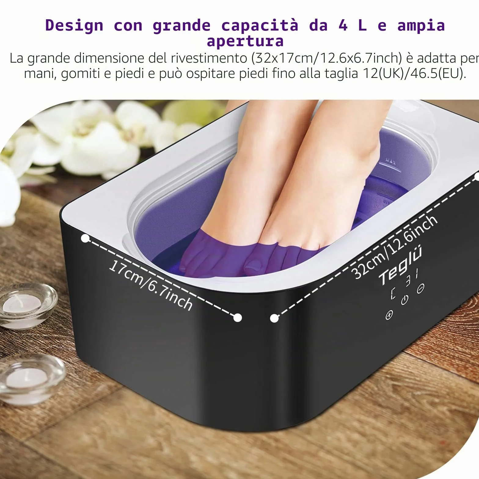 Bagno di Paraffina per Mani e Piedi 4L, Scalda Paraffina Cera 3 x 450g Paraffina/Guanti/Spazzola, 200W, Nero