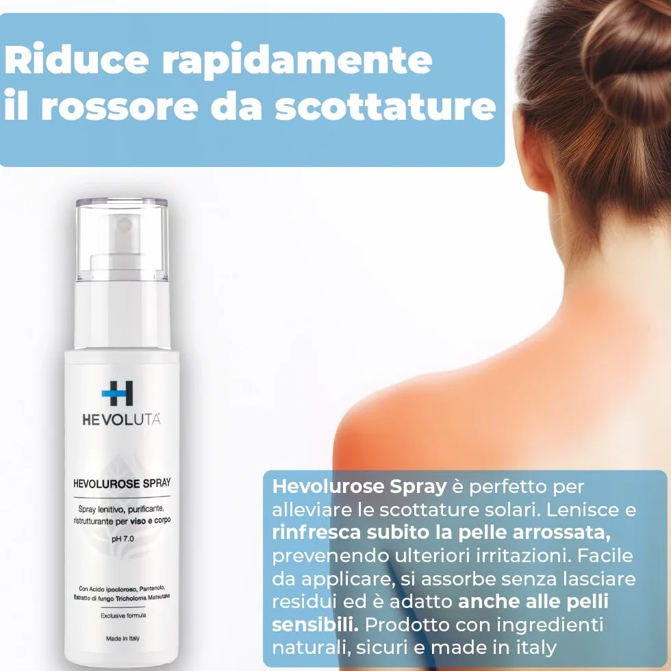Hevolurose Spray con Acido Ipocloroso, Sollievo per Pelle Sensibile, Acne, Scottature e Punture Insetti, Antibatterico Spray Lenitivo e Rinfrescante - Formato 100 ml + ricarica 200 ml -