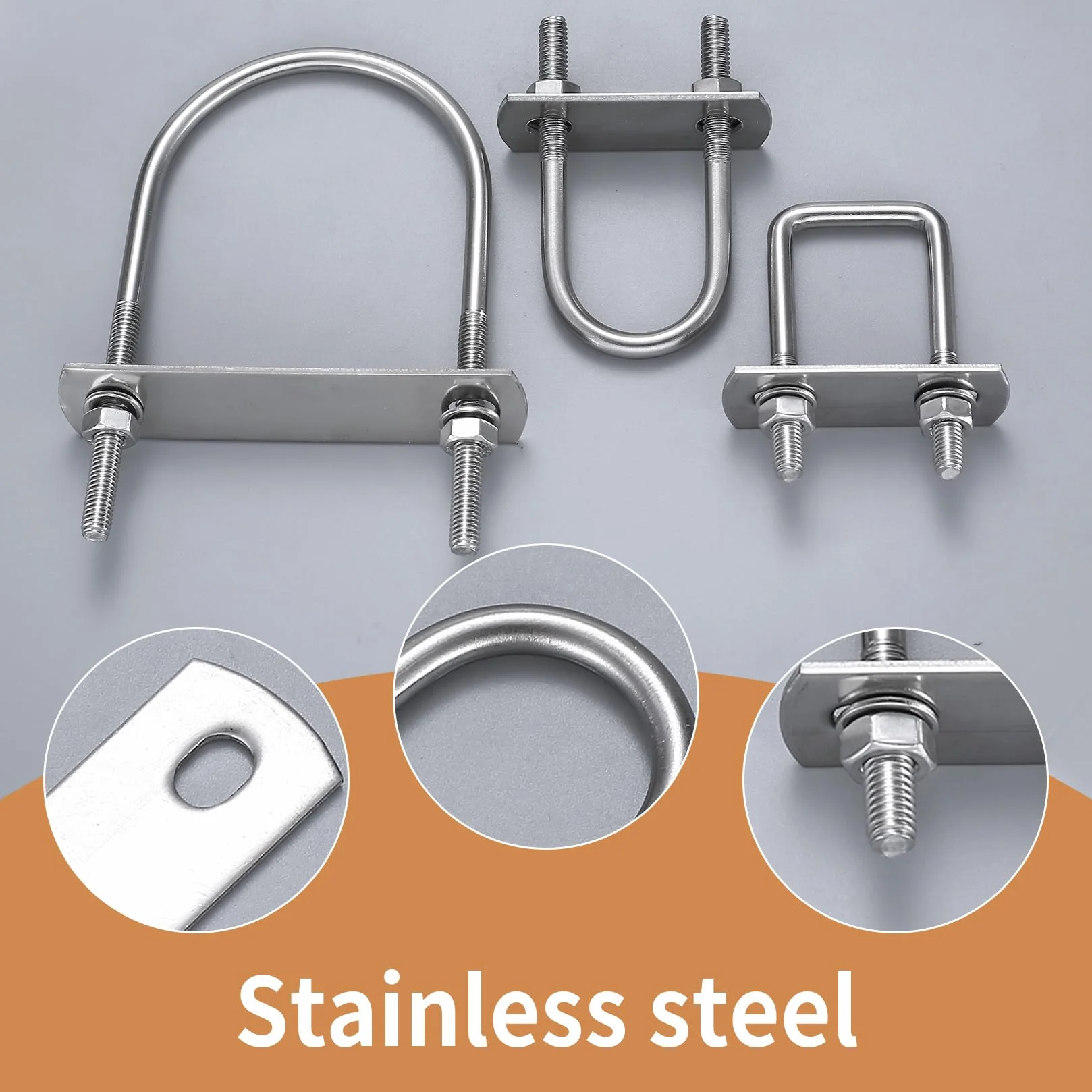 Bulloni a U Quadrato M6 Acciaio Inox 6 Pezzi con Piastra e Rondelle, 70x25mm per Tubo