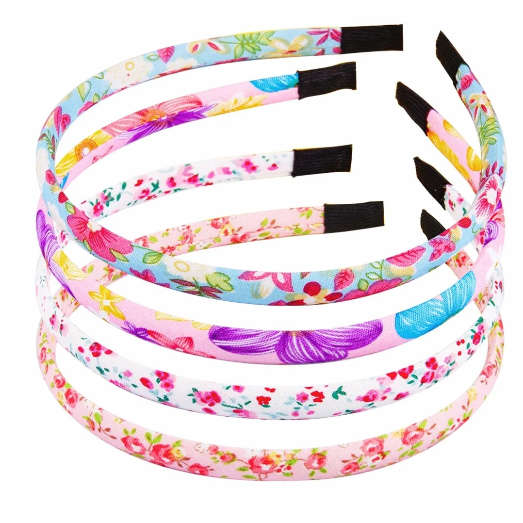Fascia Fiore Bambina, 4 Pezzi 1CM Fascia Floreale in Cotone Fasce in Poliestere Multicolore Accessori per Capelli Bambino per Festa Compleanno Matrimonio