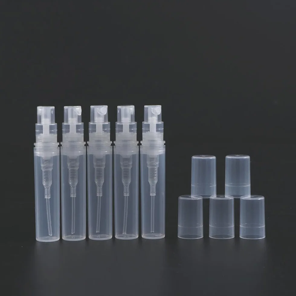 5 mini flaconi spray in plastica trasparente, piccoli flaconi ricaricabili per campioni di profumo, piccoli contenitori per campioni (5 ml)