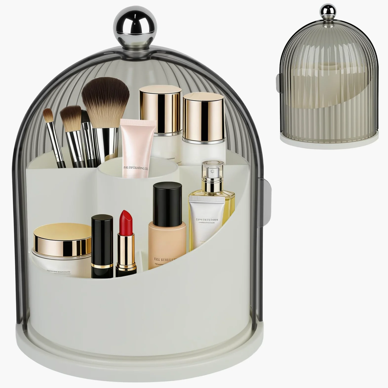 360° Girevoli Organizer per Pennelli da Trucco, Porta Pennelli Make Up Portaspazzole da Trucco con Coperchio, Antipolvere, Trasparente, Adatto per Toletta, Bagno, Camera da Letto (Nero)
