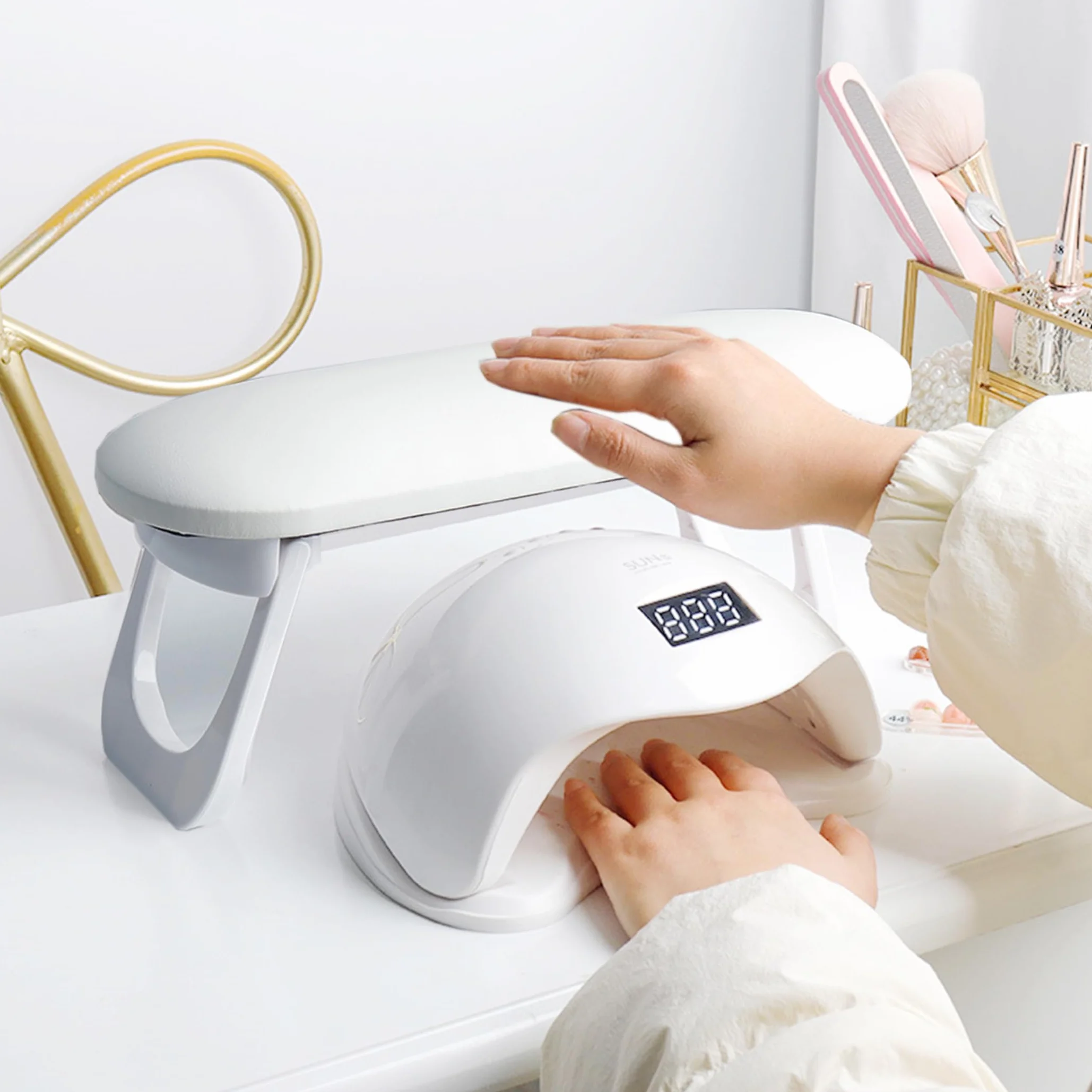 Poggiamano Per Unghie, AMOYUN Appoggia Mani per Unghie Pelle In Microfibra Morbida e Antiscivolo Professionale Tavolo Manicure con Tappetino Poggiamano per Il Salone per Unghie