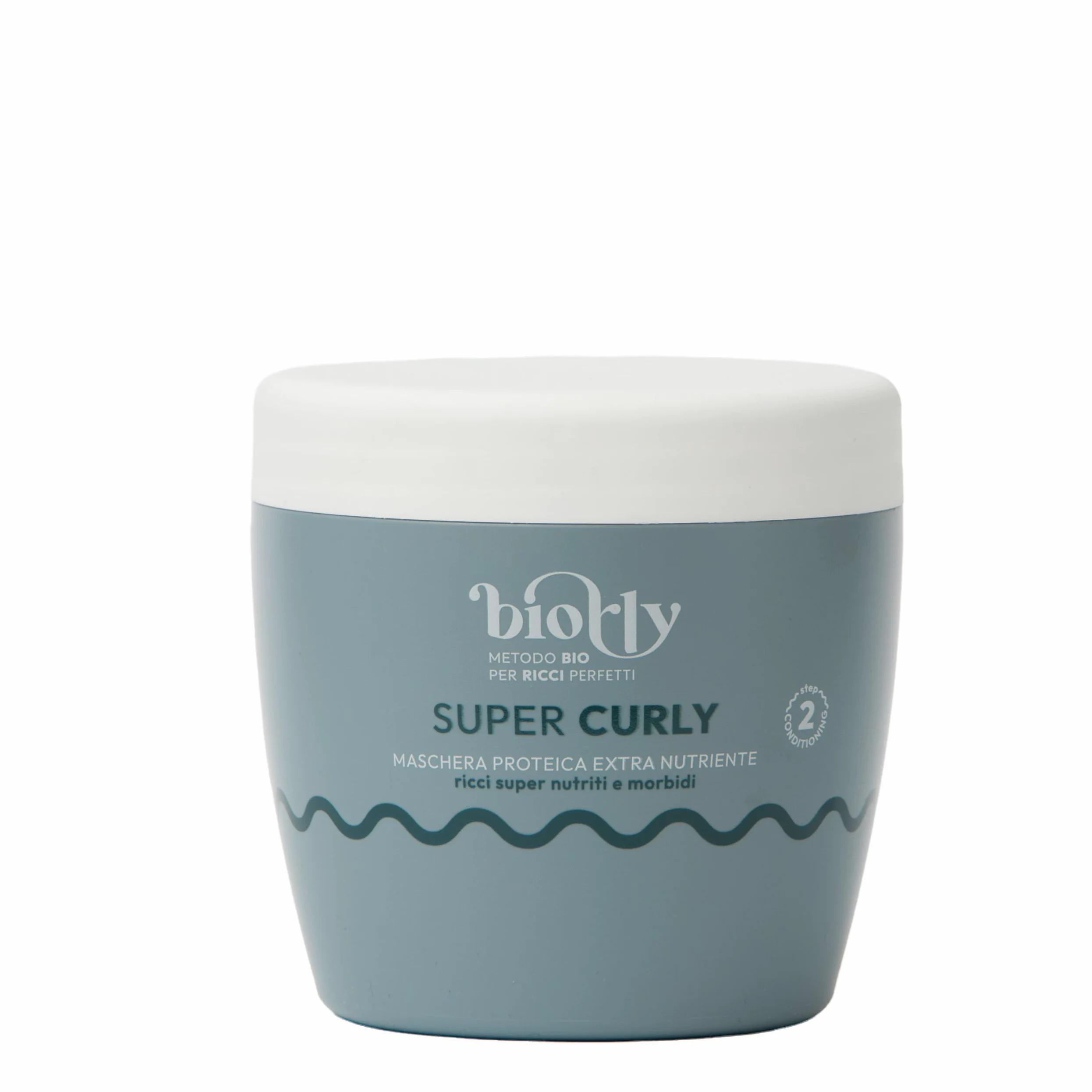 SUPER CURLY, maschera proteica extra nutriente, per capelli ricci e mossi super idratante e nutriente con Oli vegetali: cocco, macadamia, jojoba, proteine del grano e avena. CERTIFICATA BIO-500 ml