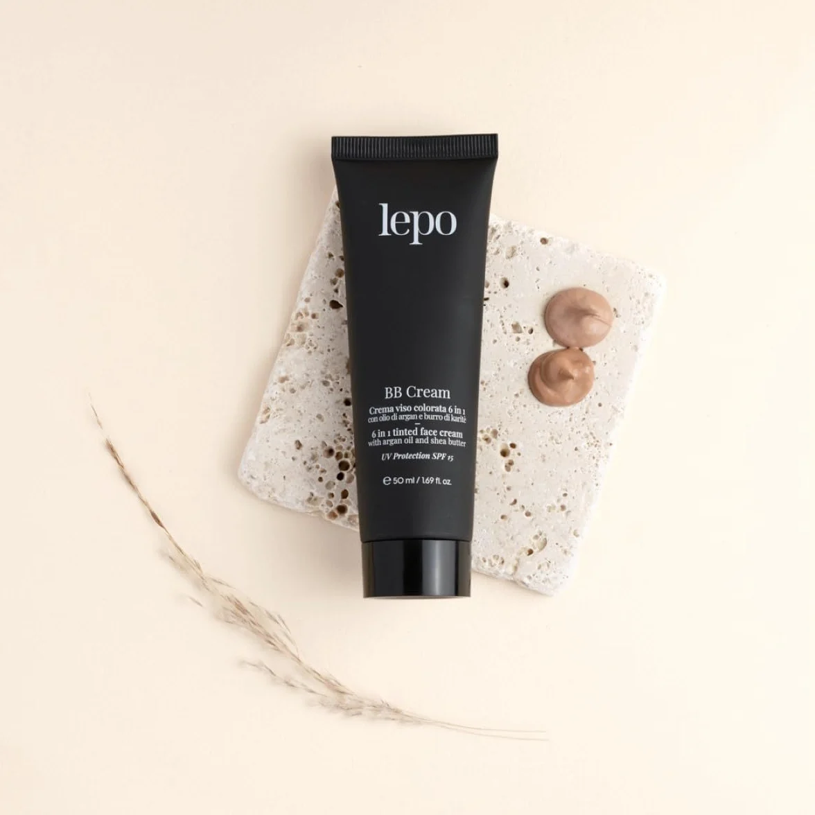 LEPO | BB Cream 6 in 1 Viso Colorata - Tonalità 02 Medio Scuro con Olio di Argan e Burro di Karitè: Idratazione e Perfezione per una Pelle radiosa