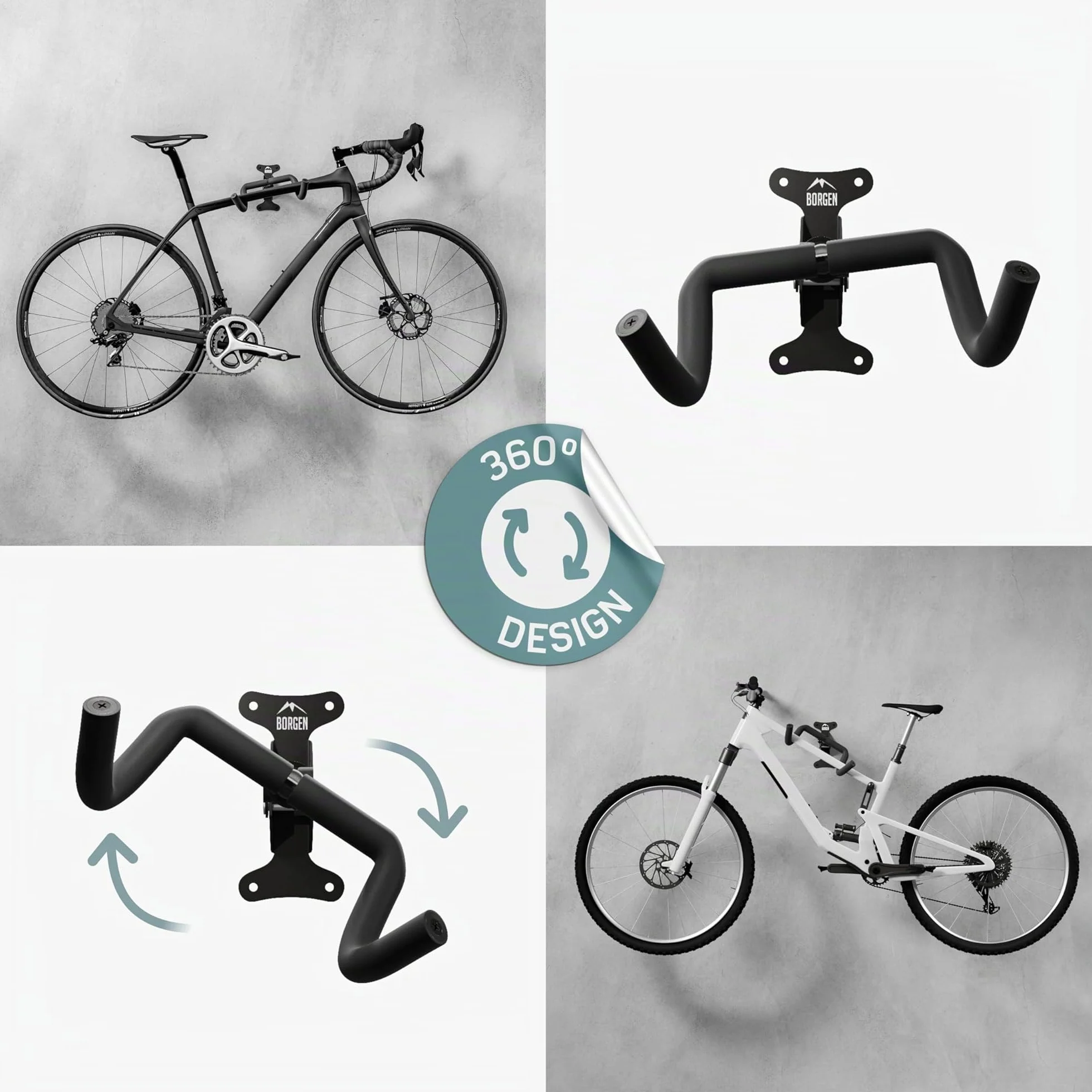 Borgen Supporto da parete per bicicletta regolabile pieghevole con imbottitura extra morbida