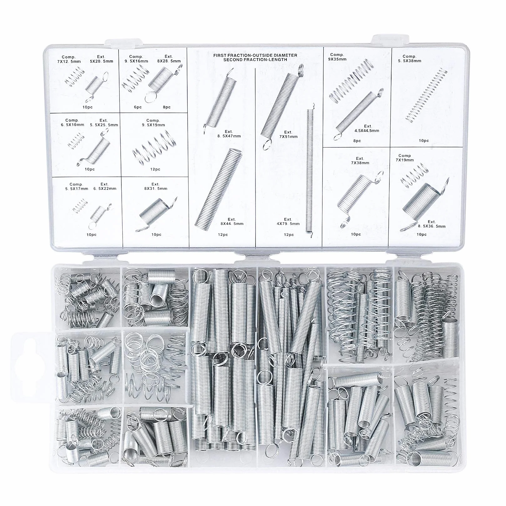 Molle di Compressione e Prolunga in Acciaio, Assortimento di Trazione e Pressione - 200 Pezzi