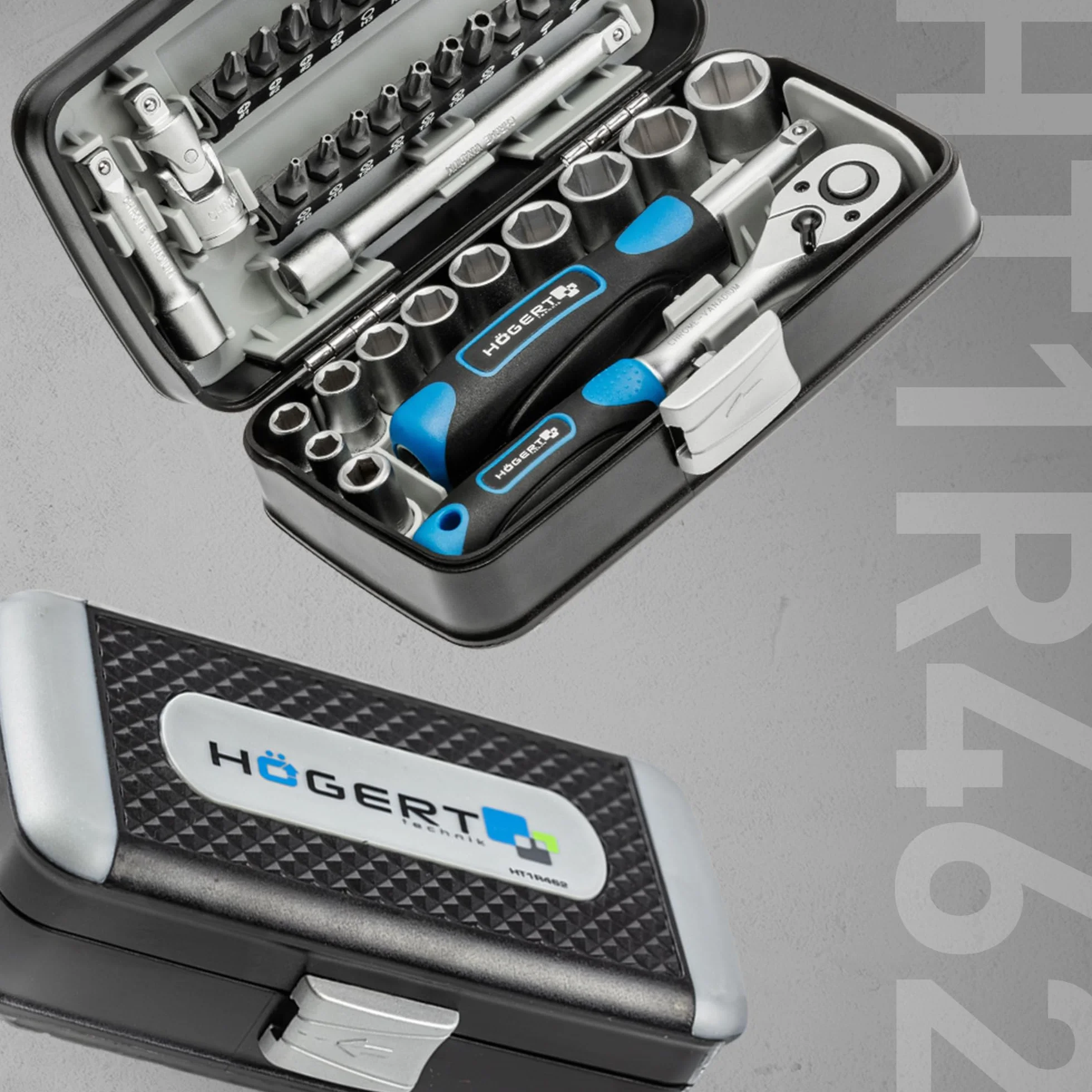 Högert Technik Cassetta Attrezzi 38 Pezzi Set Chiavi a Bussola 1/4" Cricchetto 72 Denti HT1R462