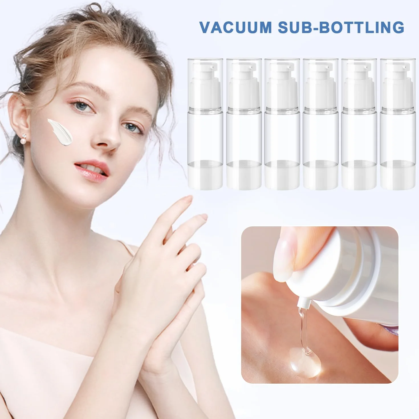 6 flaconi da 30 ml a pompa, ricaricabili vuoti, trasparenti, da viaggio, per fondotinta, essenza, crema, articoli da toeletta