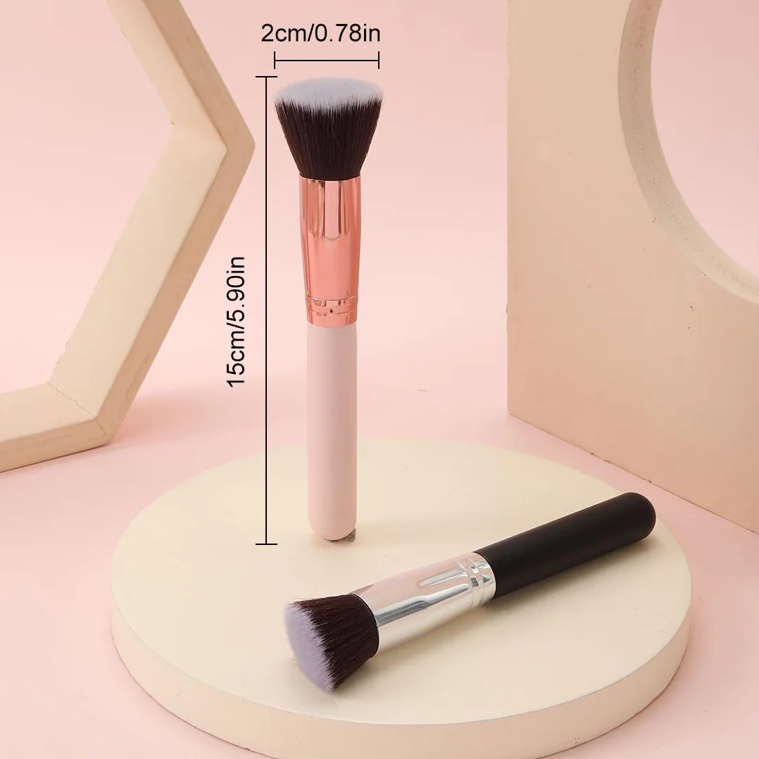 2 Pezzi Pennello Fondotinta, Pennelli Trucco con Punta Piatta per Lucidare, Applicare Fondotinta, Arrossire, Contouring Creme