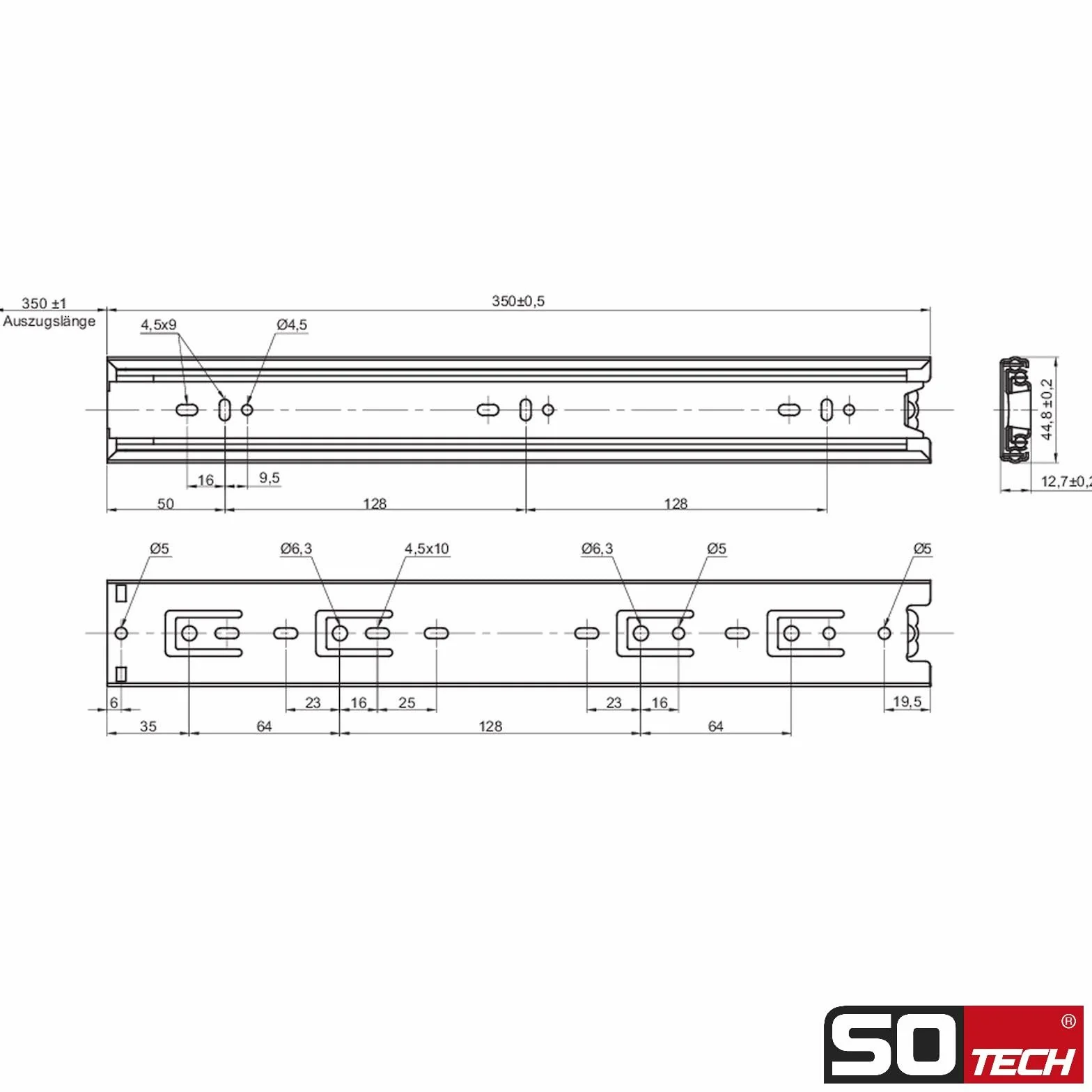 SO-TECH Guide a Estrazione Totale 350 mm Telescopiche Argento a Sfera 8 pezzi