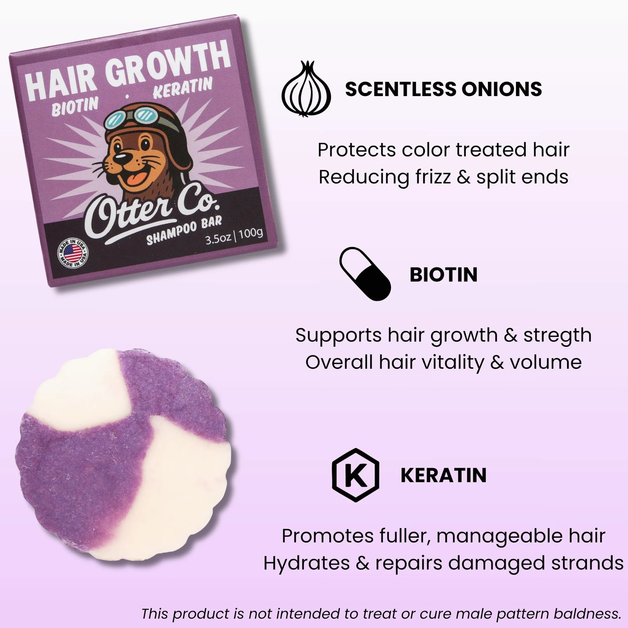 Otter Co. Shampoo bar per la crescita dei capelli alla biotina e cipolla con cheratina, olio per la crescita dei capelli al rosmarino, ACV - Vegano, senza solfati e non tossico - Shampoo per la