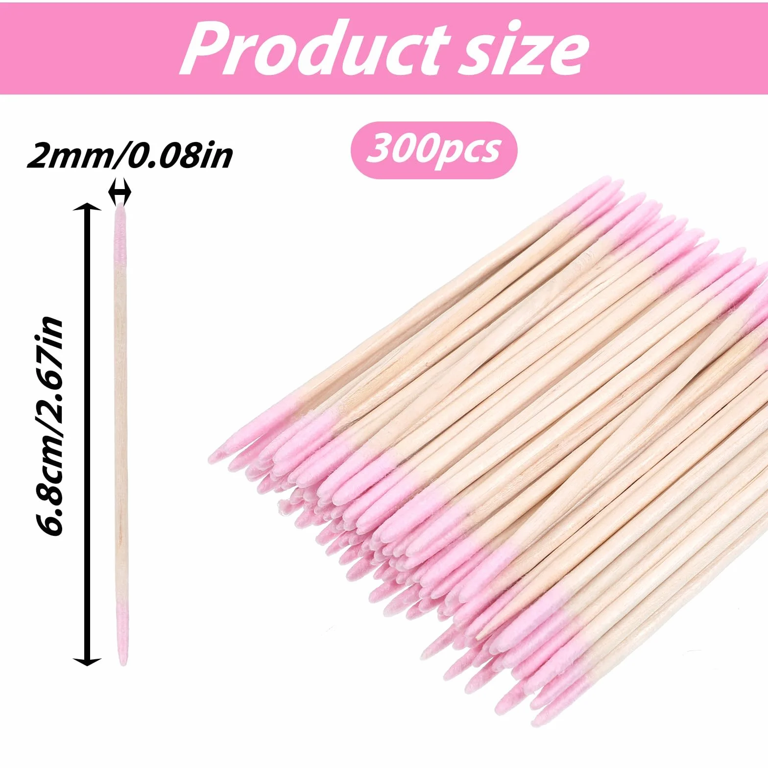 300 tamponi di cotone a punta di precisione, bastoncini per rimuovere lo smalto per unghie, applicatori per microblading, con manico in legno, tamponi di cotone a punta per rimuovere lo smalto per