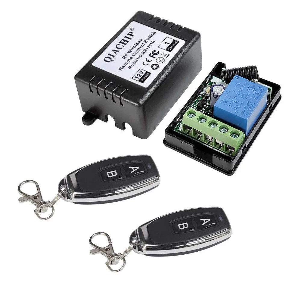 QIACHIP 433 MHz Interruttore di controllo remoto DC 12V 1 canale wireless Modulo ricevitore relè RF con 2 trasmettitori