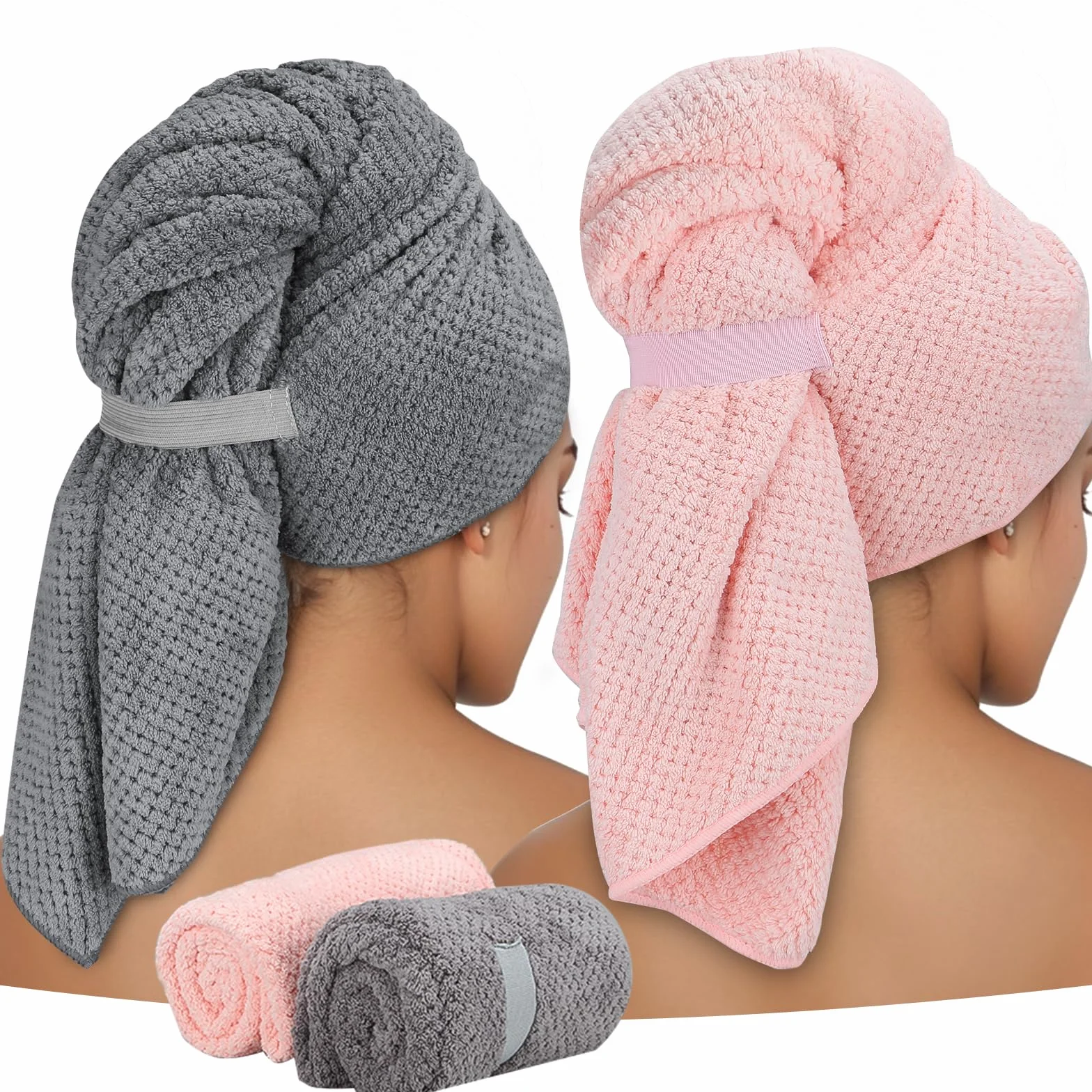 Confezione da 2 asciugamani in microfibra per capelli lunghi, turbante per capelli grandi, per donne e ragazze, ad asciugatura rapida, super assorbente, 101,6 x 61 cm