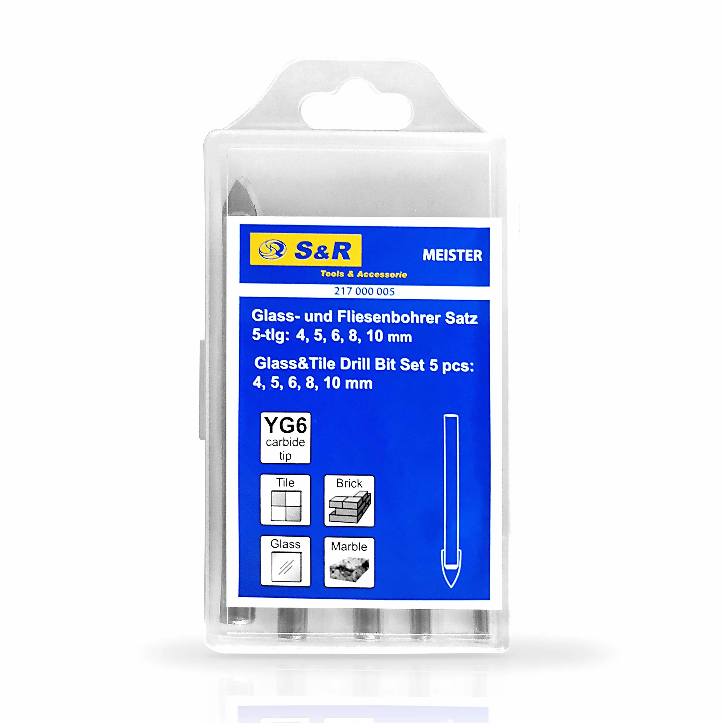 S&R Punte Trapano per Piastrelle Vetro Ceramica Set 5 4-10 mm