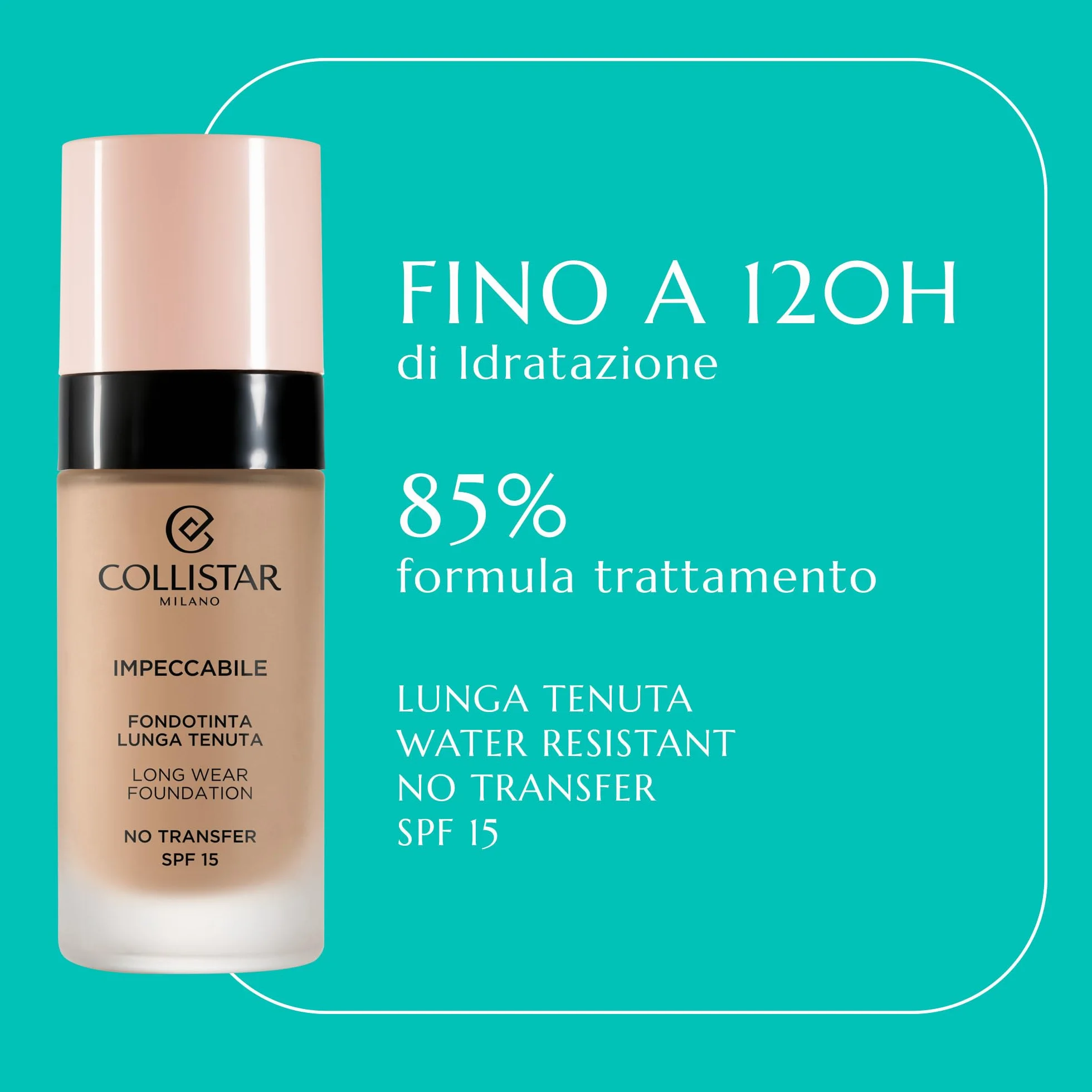 Collistar Impeccabile Fondotinta Lunga Tenuta, No Transfer, SPF 15, Idratazione Immediata e Fino a 120h, Finish Matte Naturale, Effetto Seconda Pelle, Coprenza Modulabile, 30ml