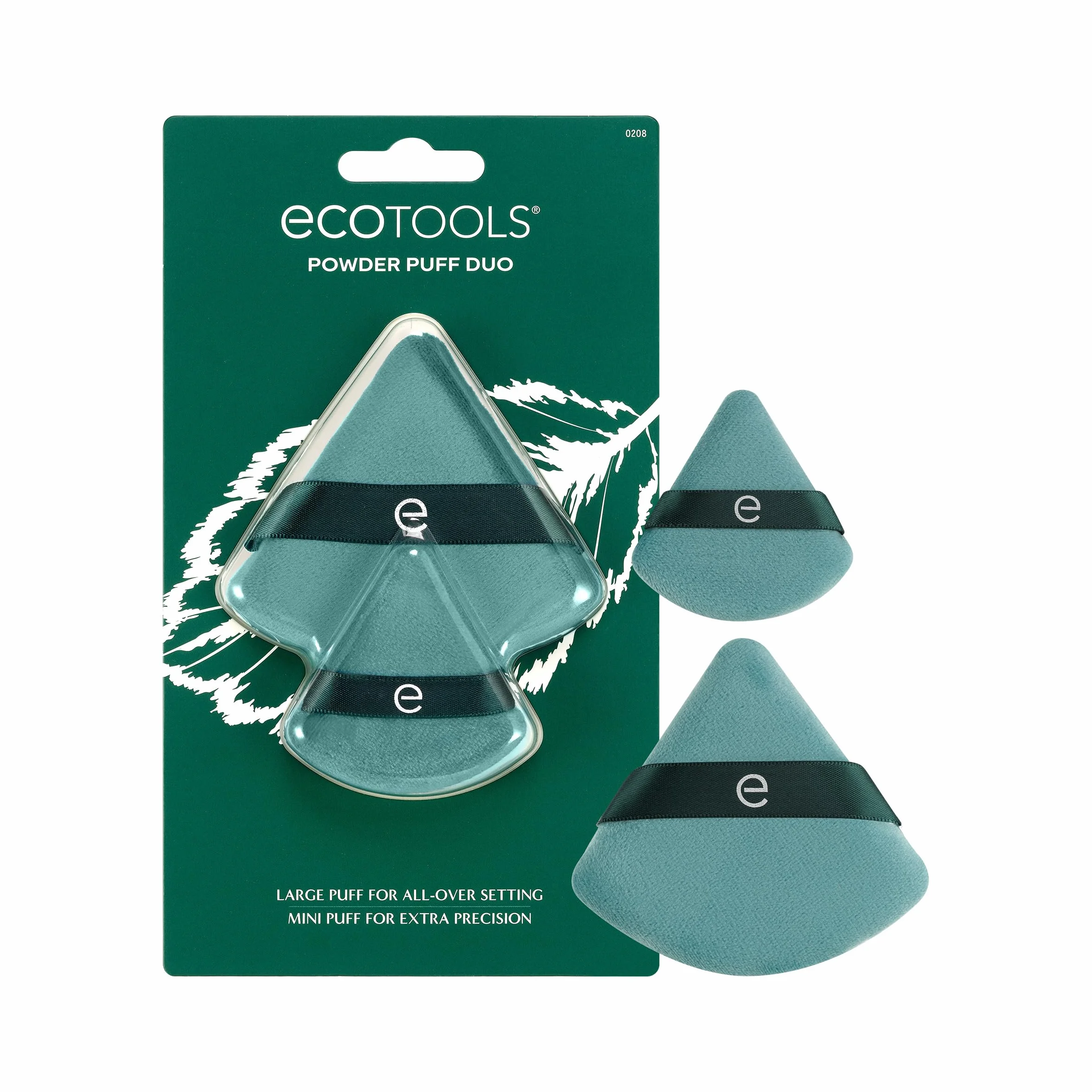 EcoTools Powder Puff Duo – Piumini grandi e piccoli per fissare, stendere e opacizzare, con fascia per dita per applicazione precisa, strumenti trucco vegani, cruelty-free, sostenibili, 2 pezzi