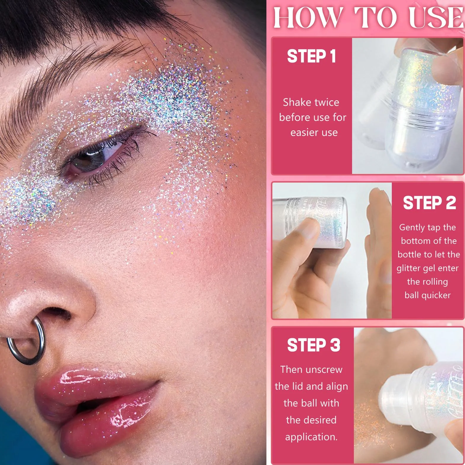 Roll-on Body Glitter Gel,Roll-on Corpo Glitter Gel,Mermaid Paillettes Glitter Corpo Capelli per Festival Rave Accessories,Shimmer Makeup per Festival Halloween Rave Party