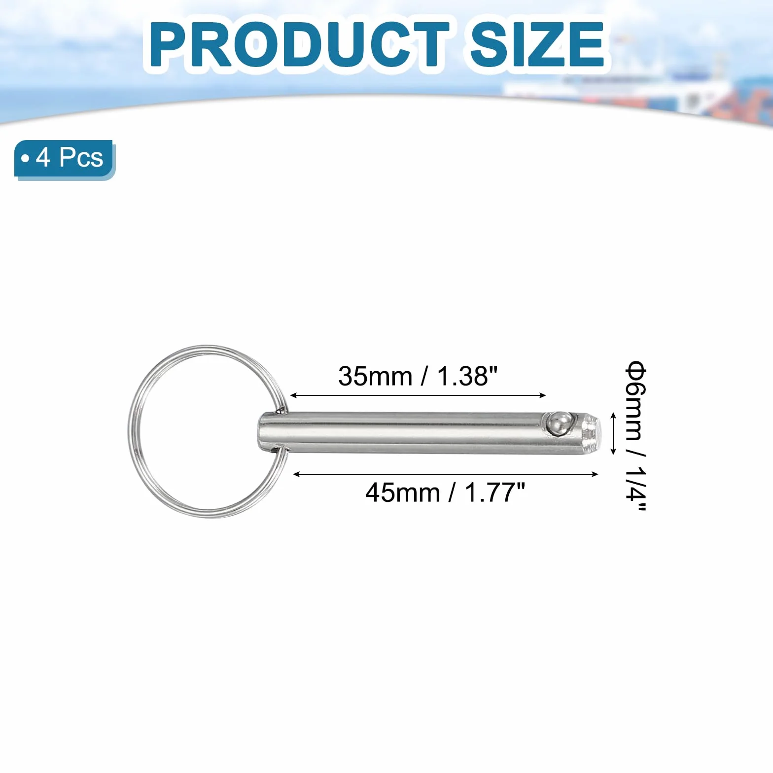 QUARKZMAN Pin Bimini Acciaio Carbonio Rilascio Rapido 1/4" 6mm 35mm 65mm Confezione 4