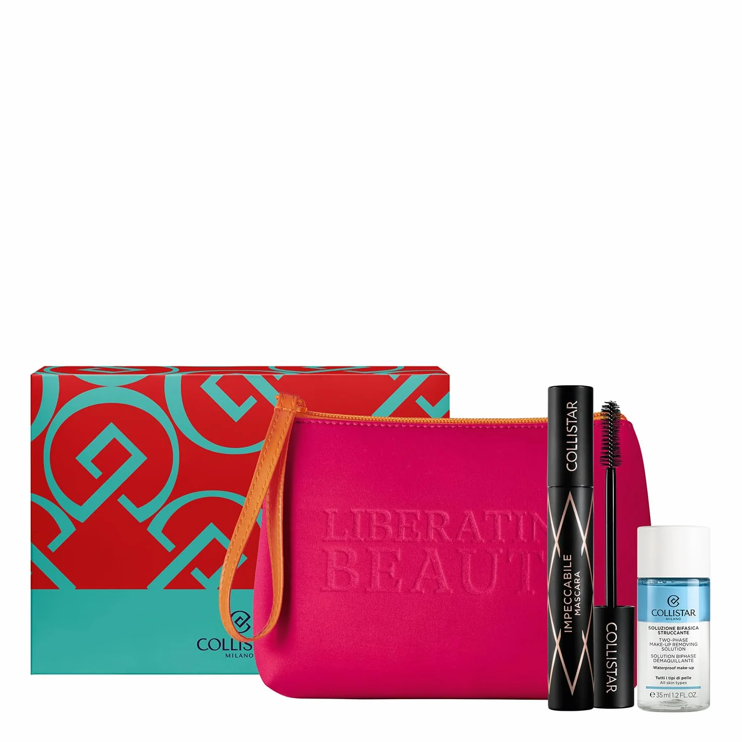 Collistar Cofanetto Make-Up Regalo Donna, Mascara Impeccabile Nero 14 ml + Struccante Bifasico 35 ml, Pochette, Set Regalo Occhi, Volume, Lunghezza e Definizione