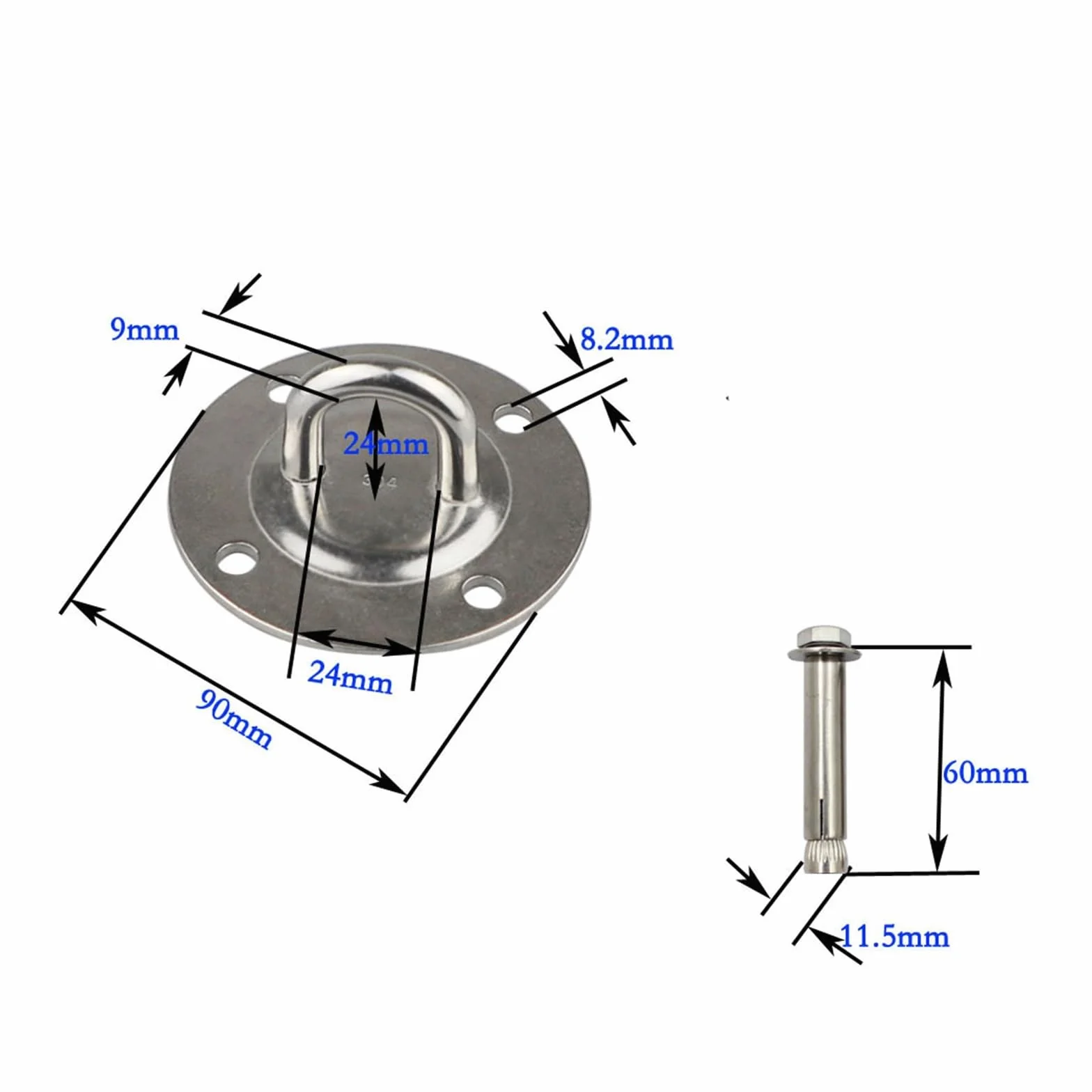 IOFIT Gancio a soffitto in acciaio inossidabile 304 90mm 500kg Carico